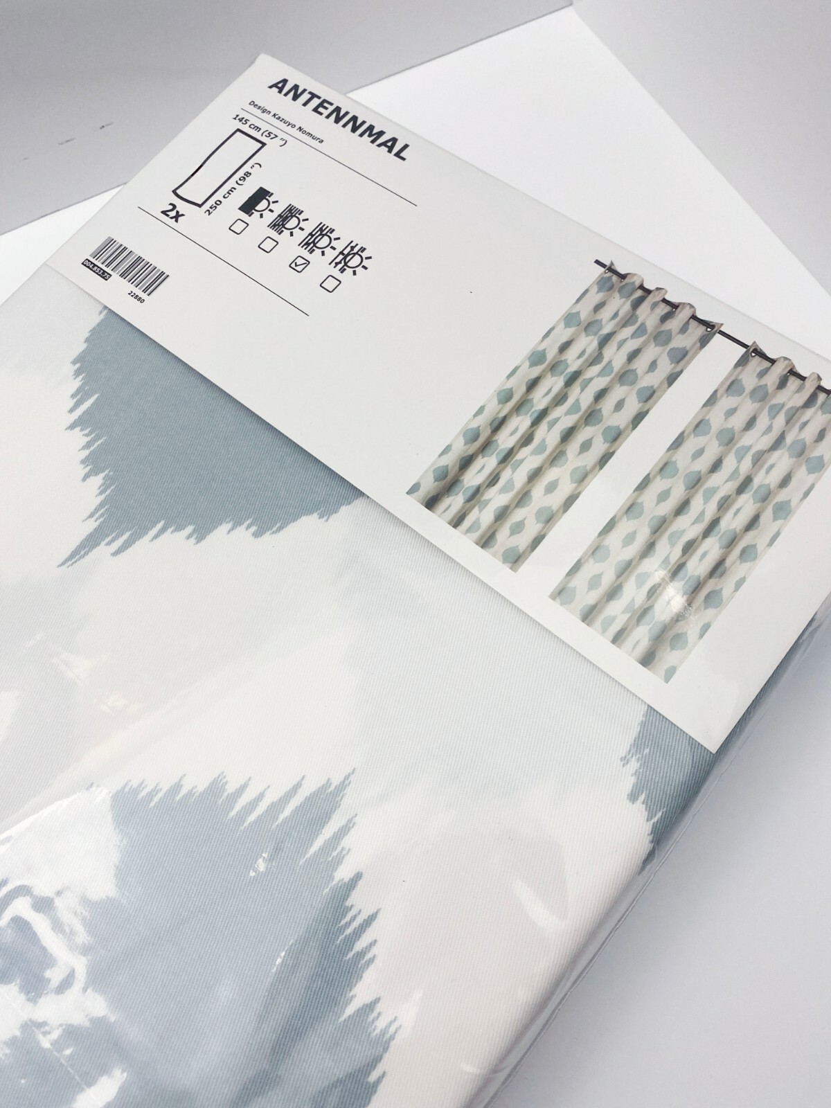 Ikea ANTENNMAL Curtains 2 Panels (1 pair) 57″ x 98″ Geometric White/Blue NEW