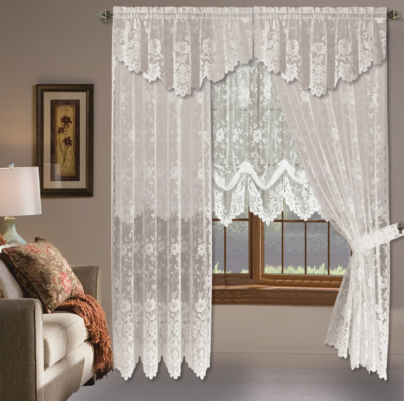 Shabby Chic Floral Lace Window Curtain Panels/Balloon Curtains Separate Valances