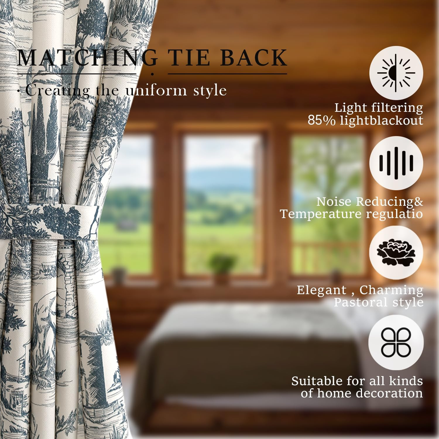 Blue Chenille Light Blocking Curtains 2 Panels 52″x84