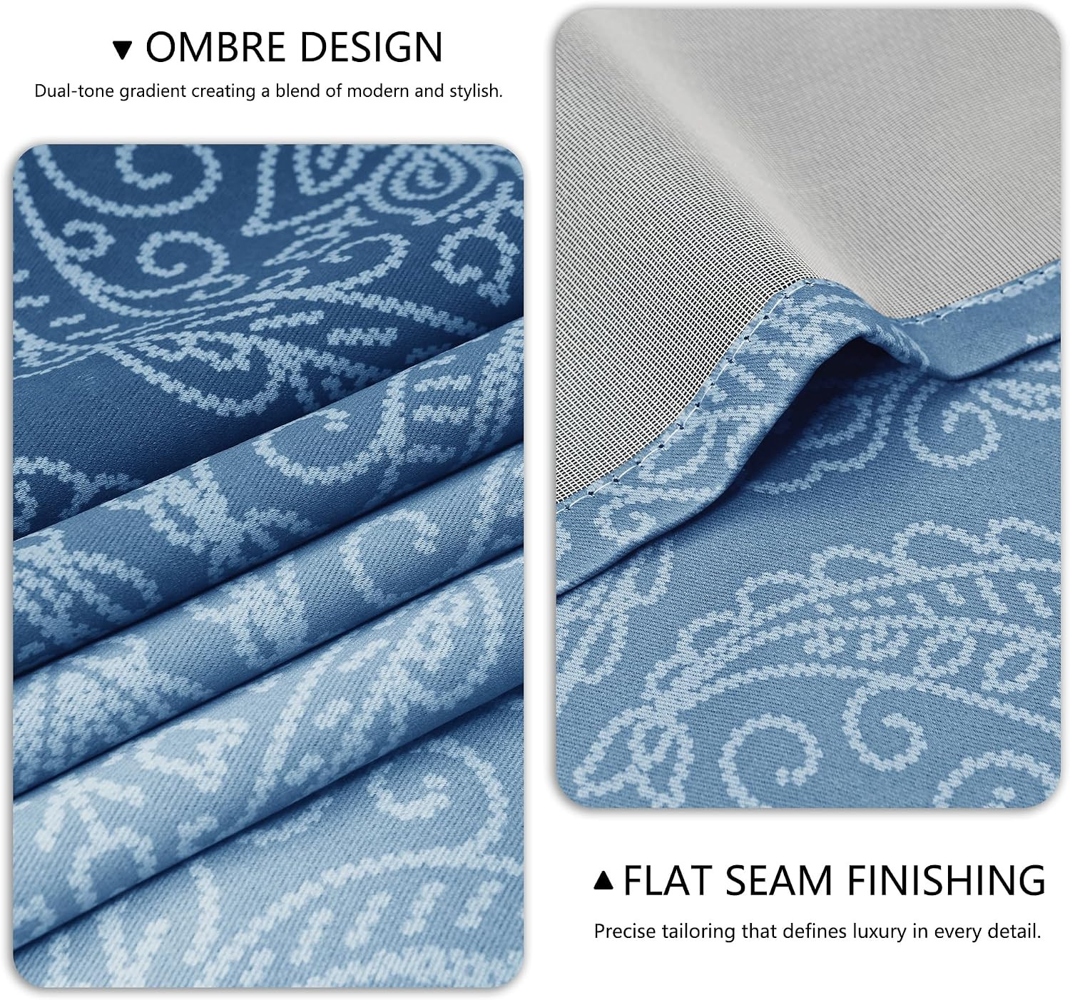 Navy Blue 100% Blackout Curtains 96″ Ombre Thermal Insulated Grommet Drapes