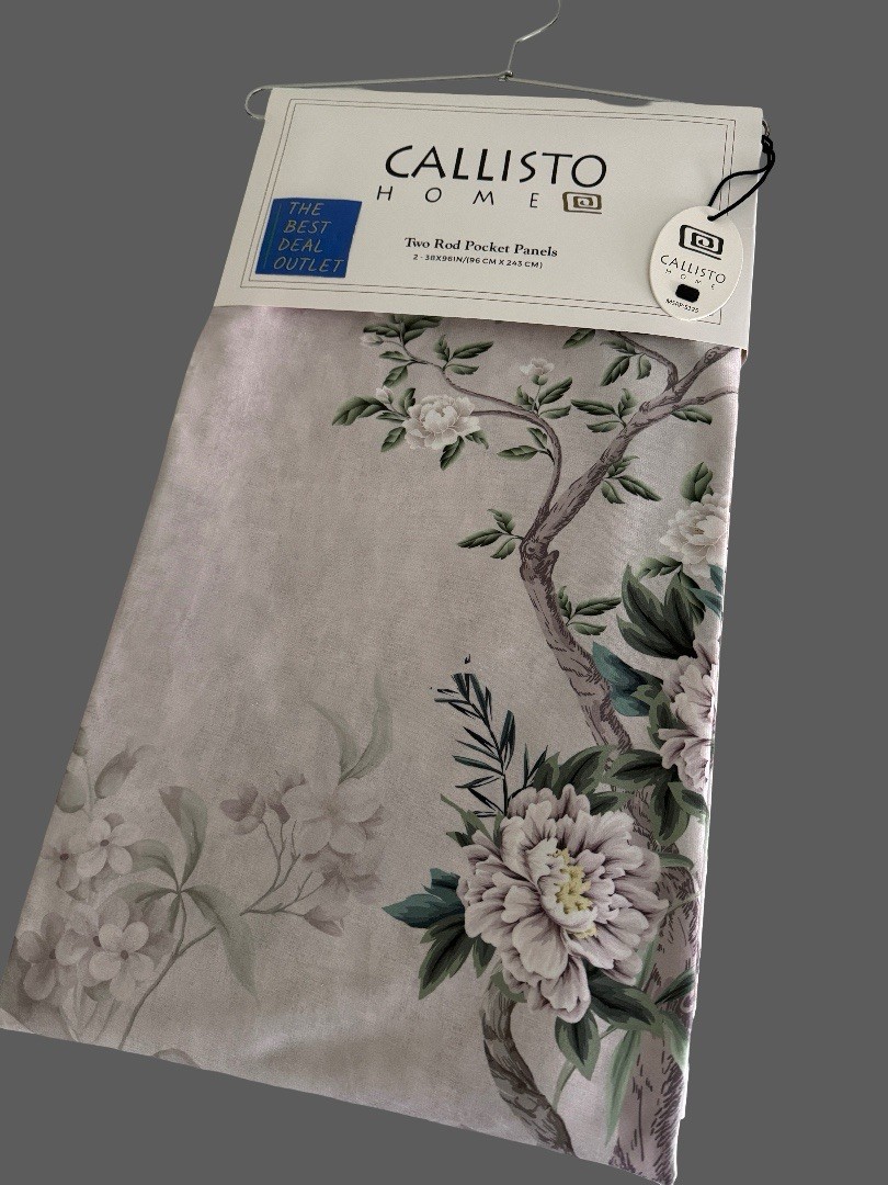 CALLISTO Window Curtains 2 Panels 38 X 96″ Heron Birds Drapers Back Tab Grey
