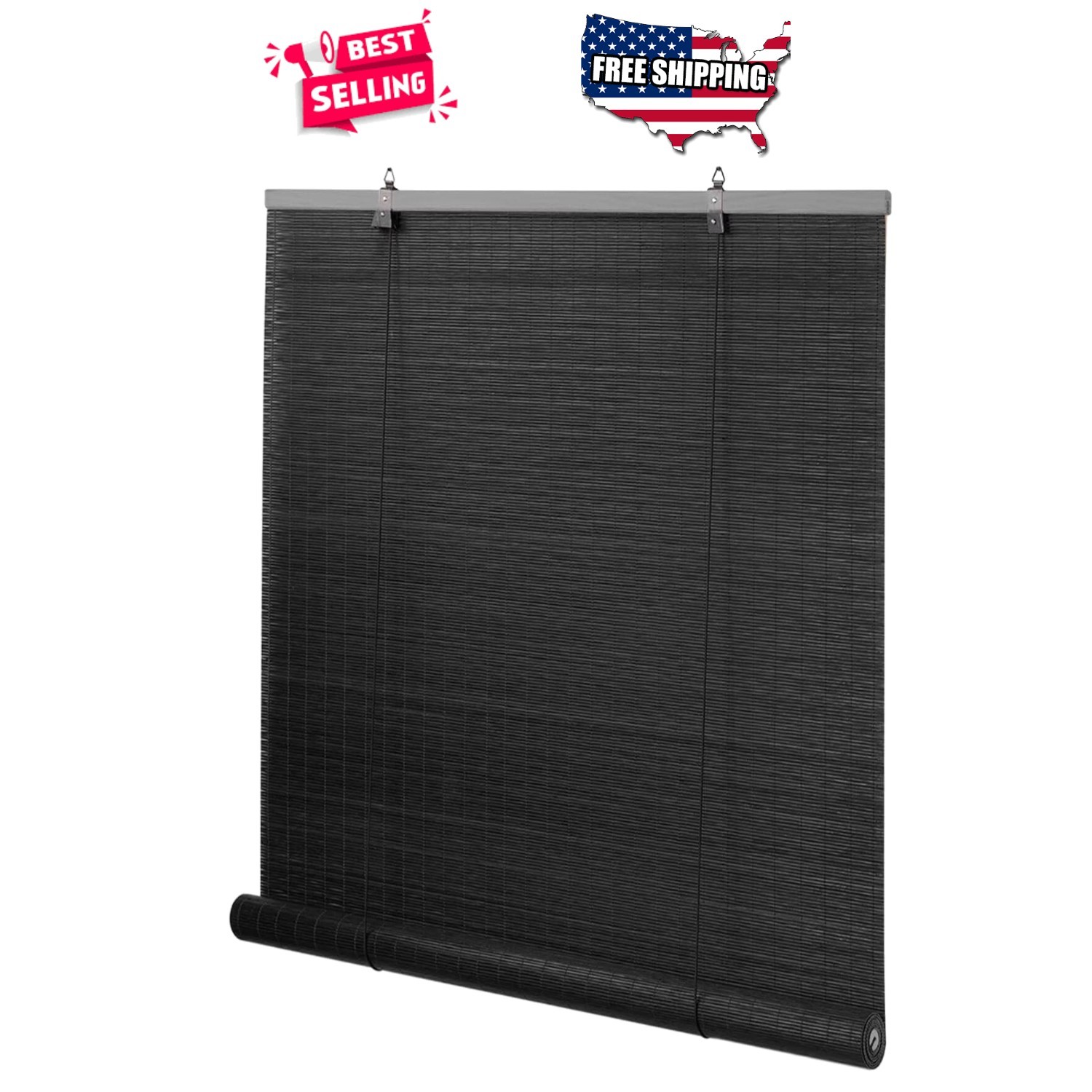 Bamboo Roller Blinds 23×48 Inch Black Natural Light Filtering for Windows Doors