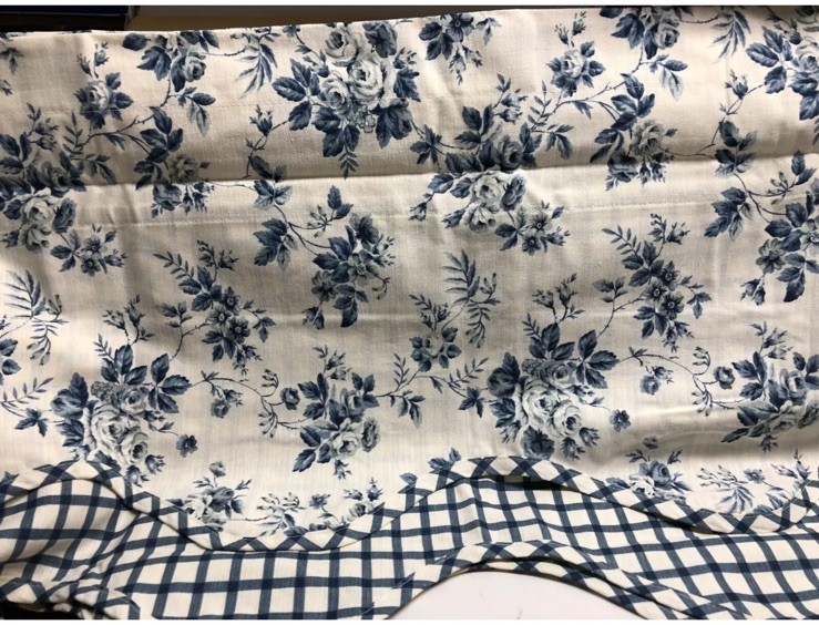 3 Pcs Waverly Valances Garden Room Floral Check Scalloped Hem Blue Cream 70x 18”