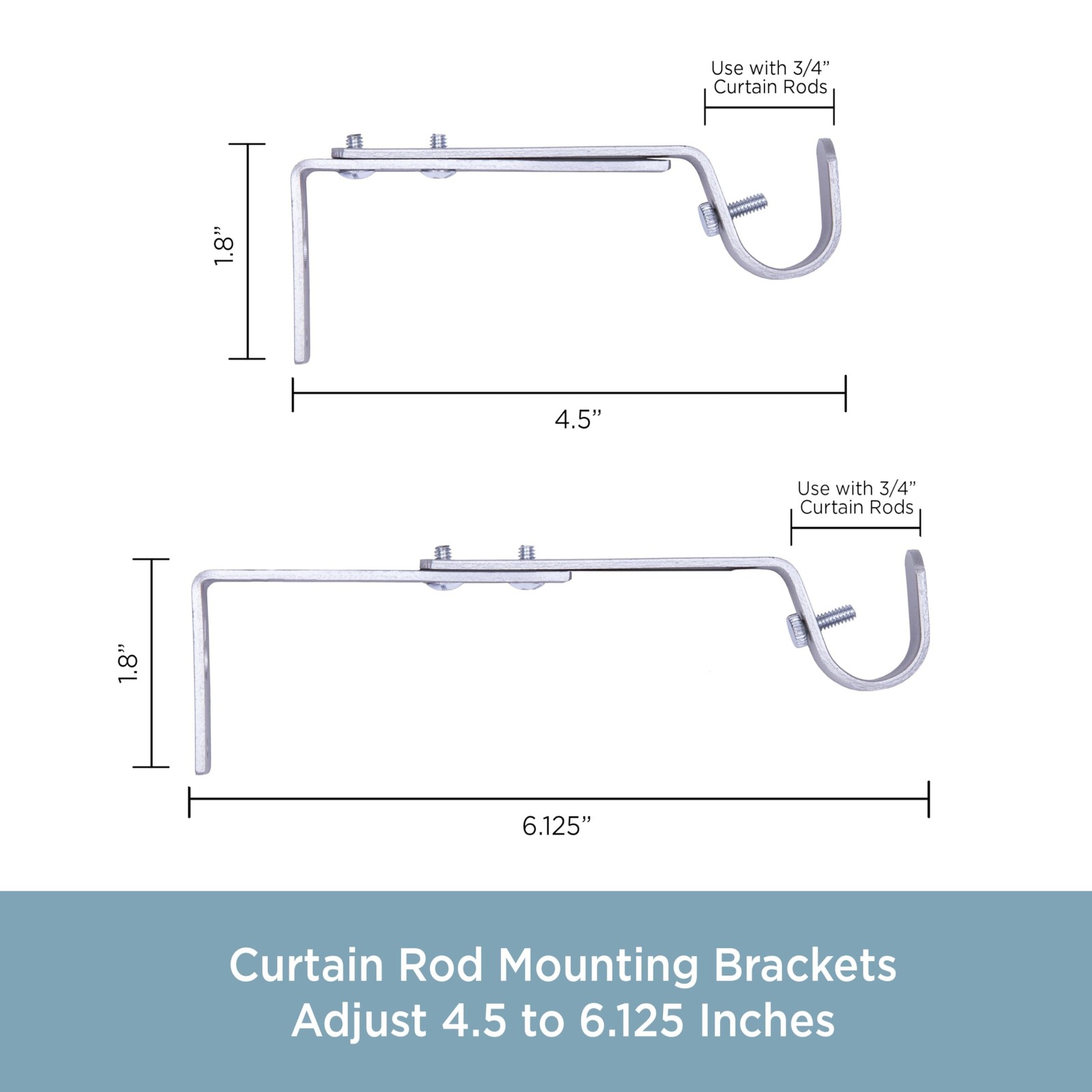 Adjustable Bracket, for 3/4″ Curtain Rod, Satin Nickel, 2 Pack