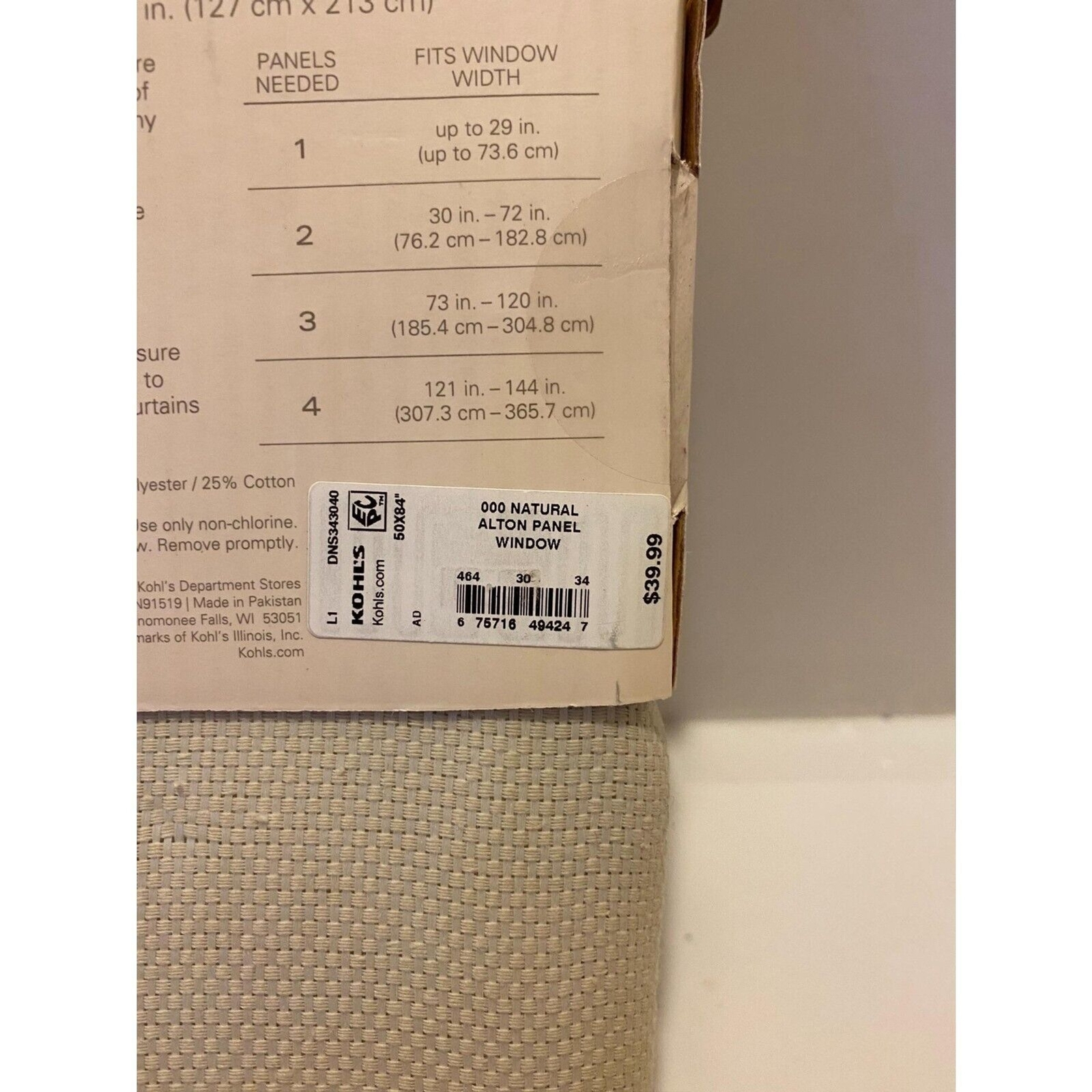 Sonoma Alton Window Panel Natural 50 x 84 Opaque Privacy Curtain