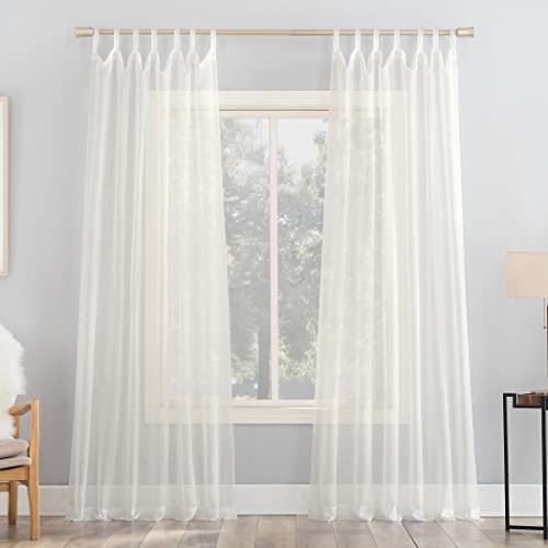 Emily Sheer Voile Tab Top Curtain Panel, 59″ x 63″, Eggshell