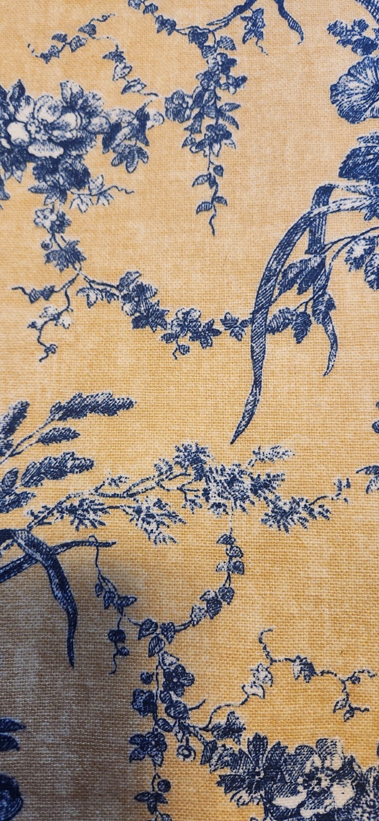VINTAGE Yellow/Blue FRENCH TOILE Curtains 100% COTTON Fully Lined 51″L/50″W