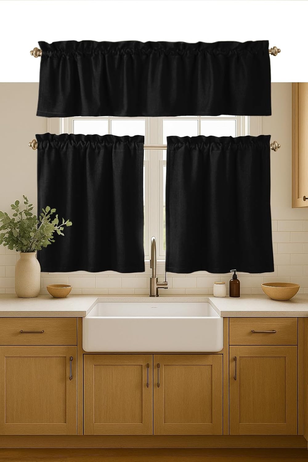 3 Pieces Window Curtain Tiers 26″x36″ and Valance 54″x18″ Set – Rod Pocket –