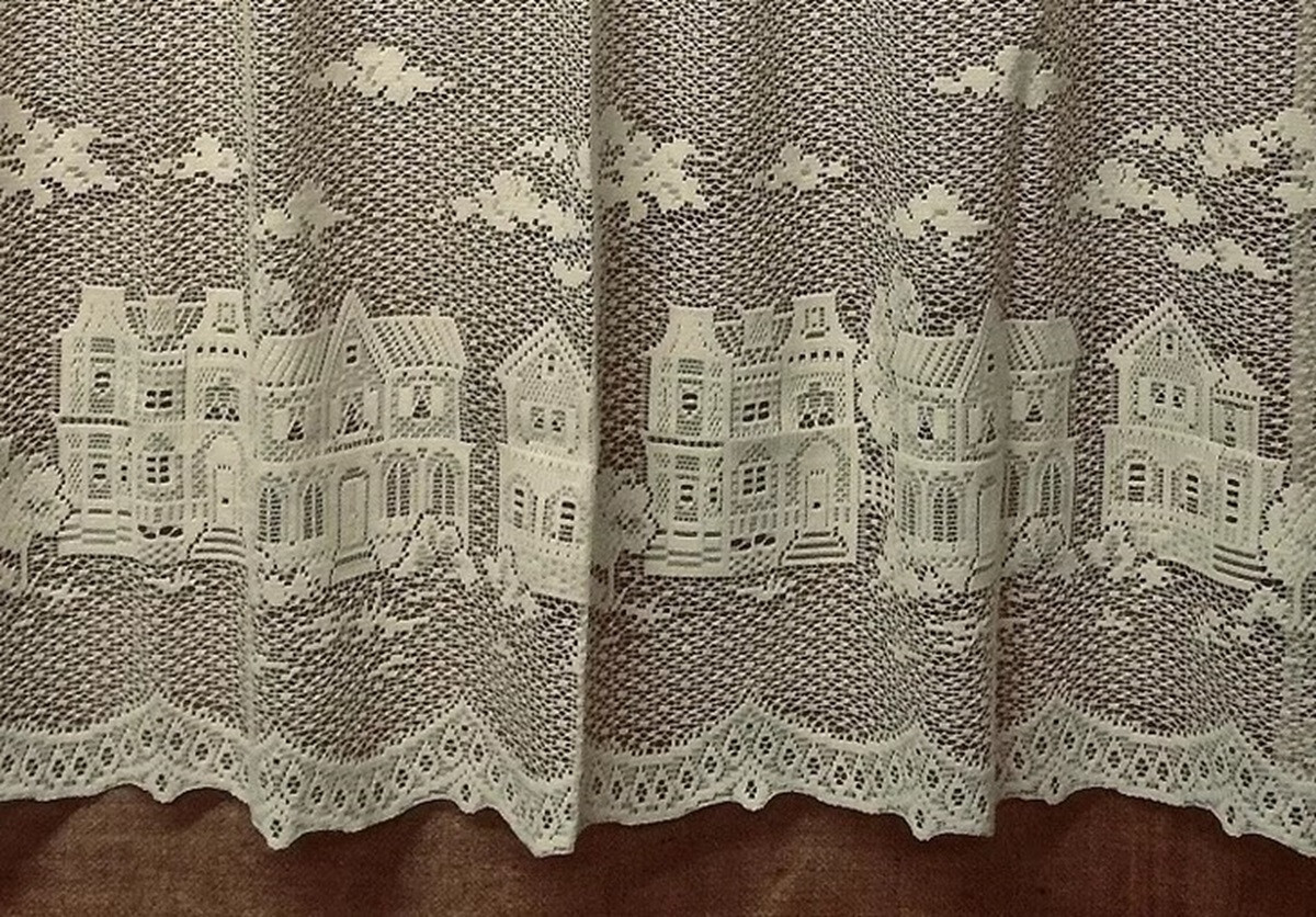 Ivory Lace Window Tier Cotton Blend Charleston 54 x 23 Bathroom Kitchen Bedroom
