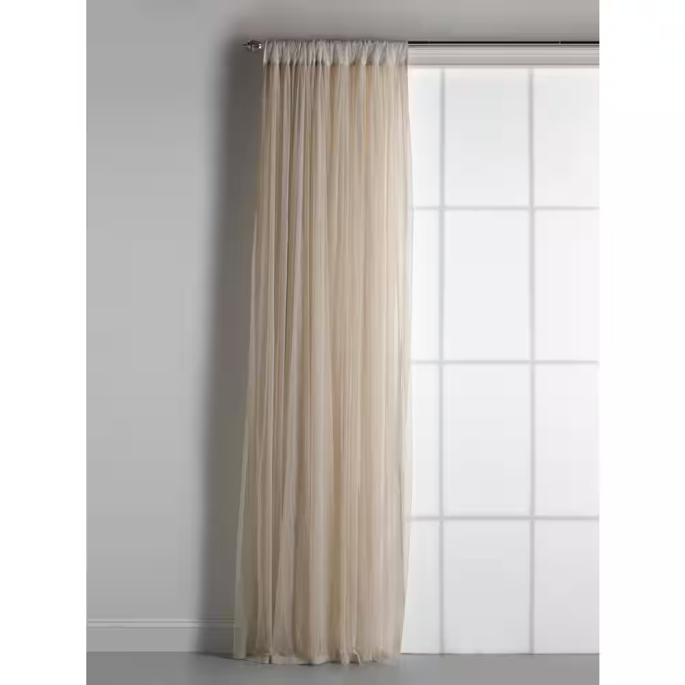 Whisper Ivory Polyester Net Solid 44 In. W X 96 In. L Gathered Rod Pocket Indoor