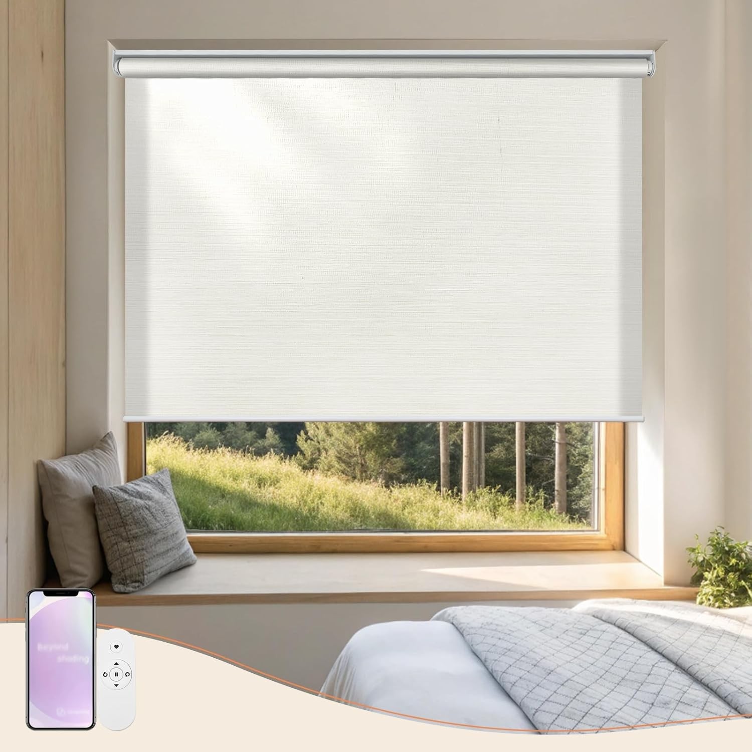 Motorized Blinds with Remote APP Control Light Filtering Roller Shades for