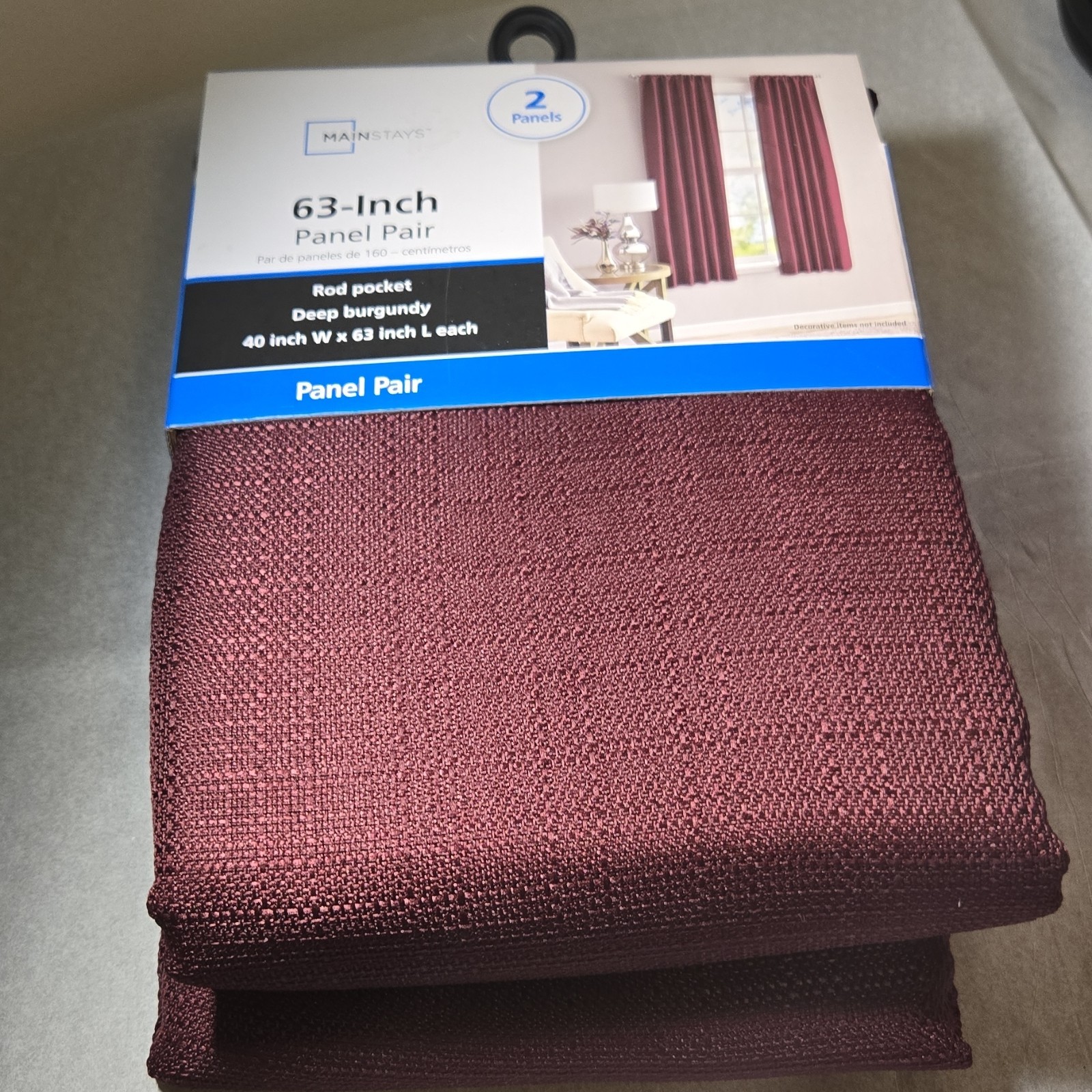 Mainstays Panel Pair Curtains Deep Burgundy Rod Pocket 40″ x 63″ Each Polyester