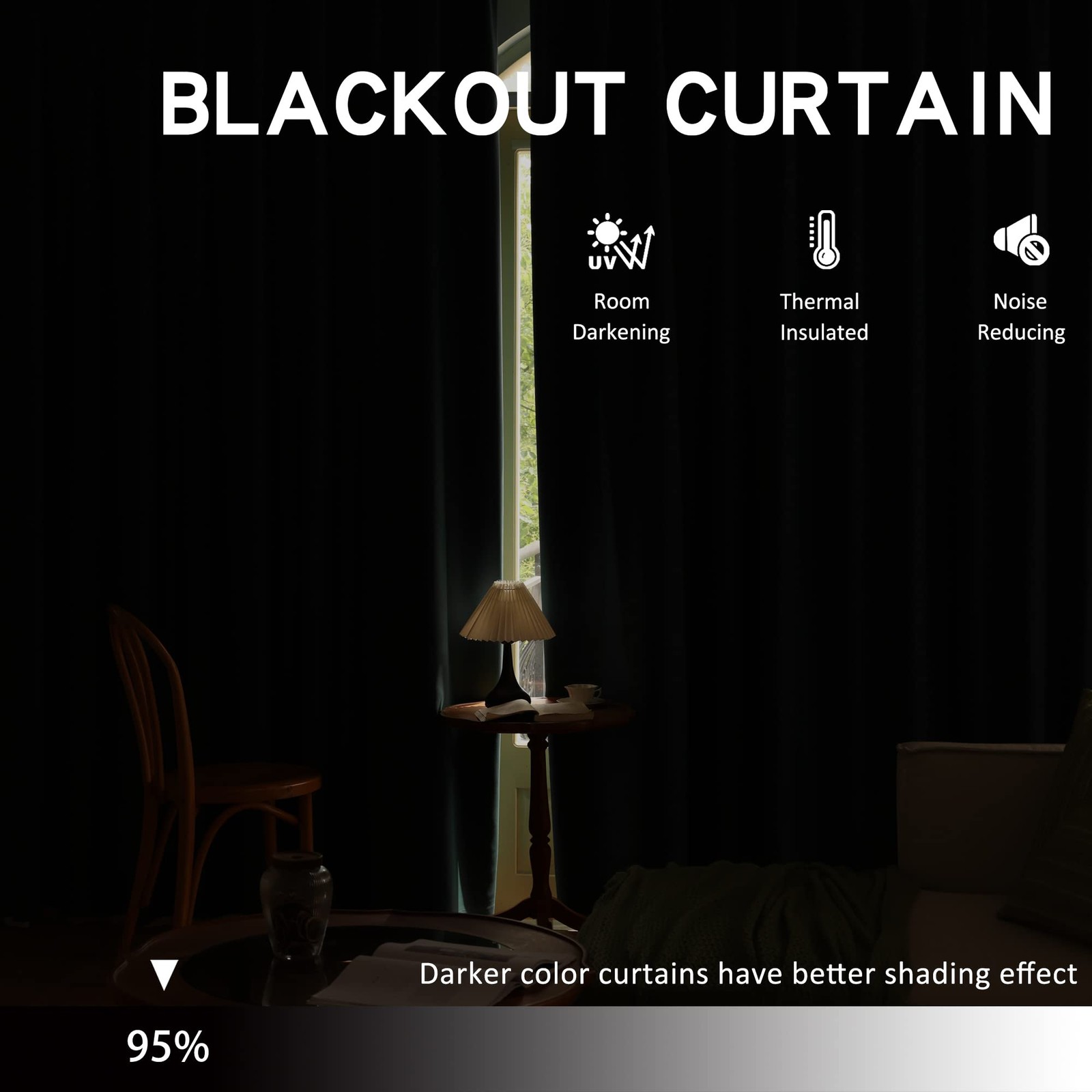 Oyring Black Pinch Pleated Curtain Hooks Tieback Light Blocking Thermal
