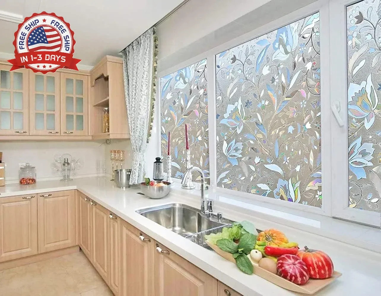 NIVIY Window Privacy Film with Installation Tools, Bathroom Stained Glass Decora