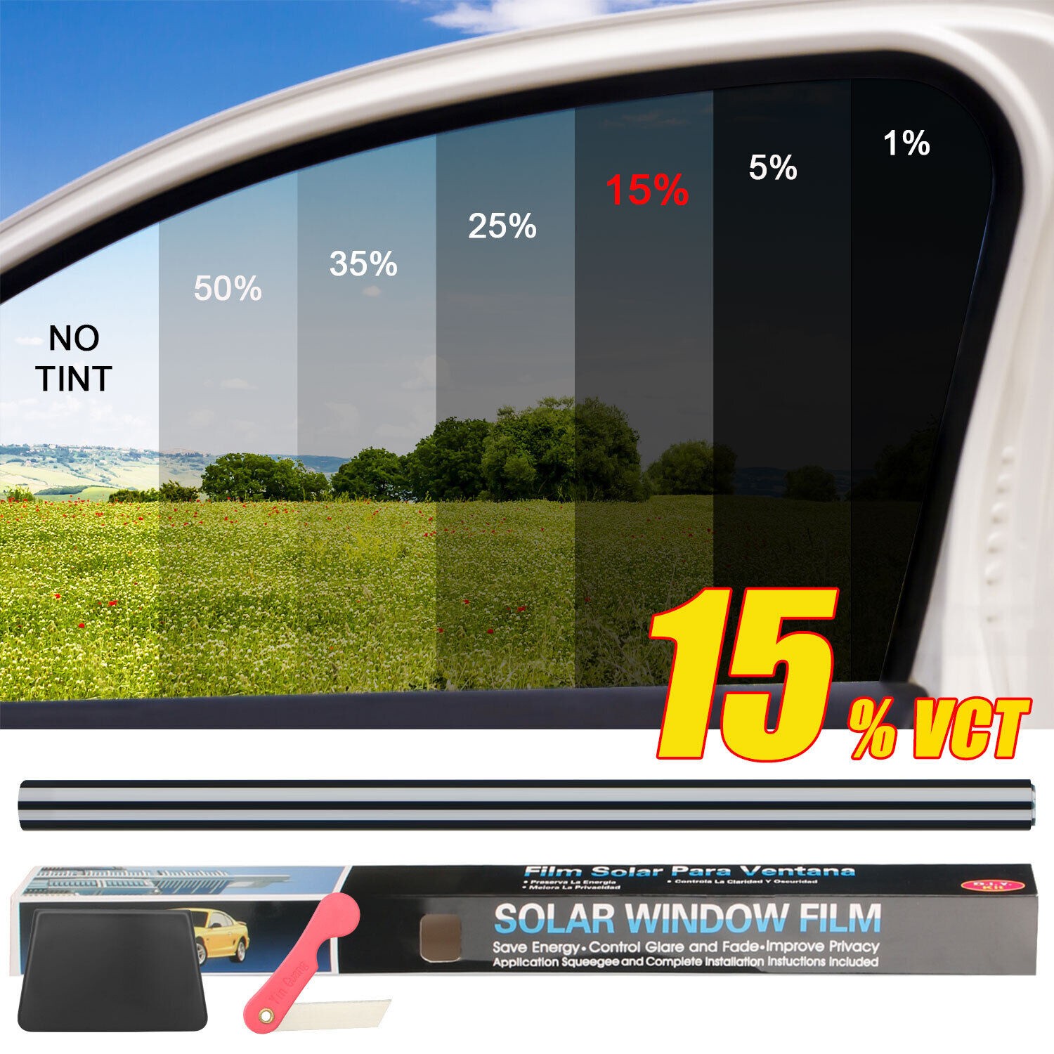 10/20FT Car Window Film Coloring Film Roll 1-50%VLT UV Protection Sticker Film