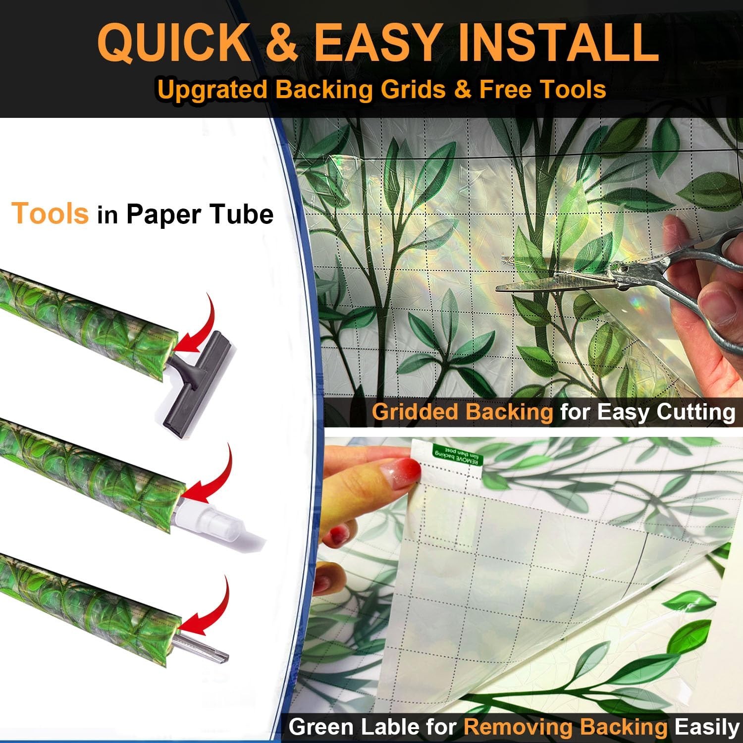 Window Privacy Film with Cutting Grid, Non-Adhesive Stained Glass Window Film…