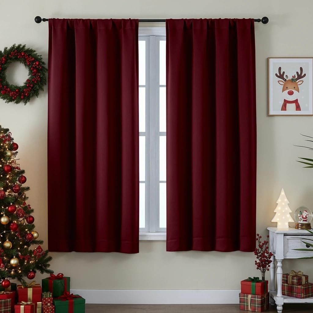 Ava Burgundy Blackout Curtains for Bedroom 2 Panels Set 40″W x 63″L