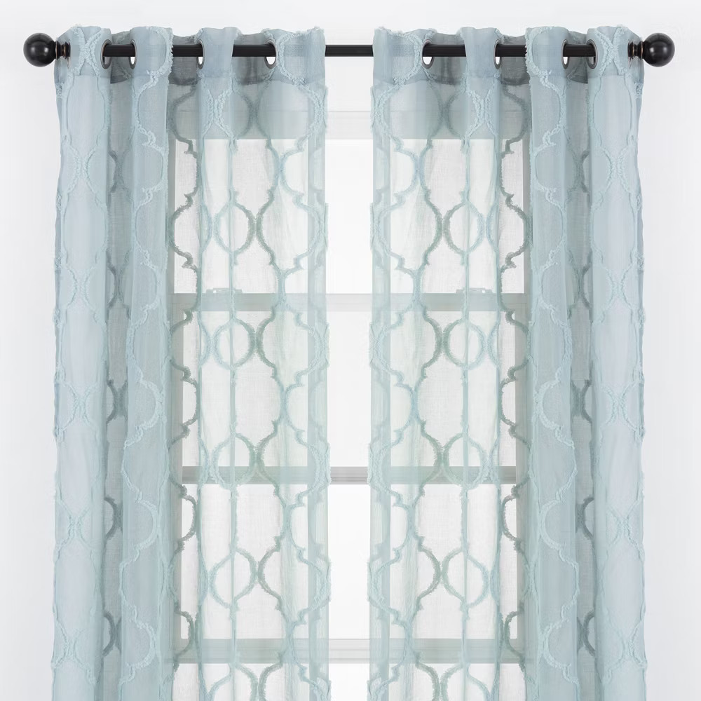 Chanasya 2pk Moroccan Embroidered Grommet Textured Sheer Window Curtain Panels