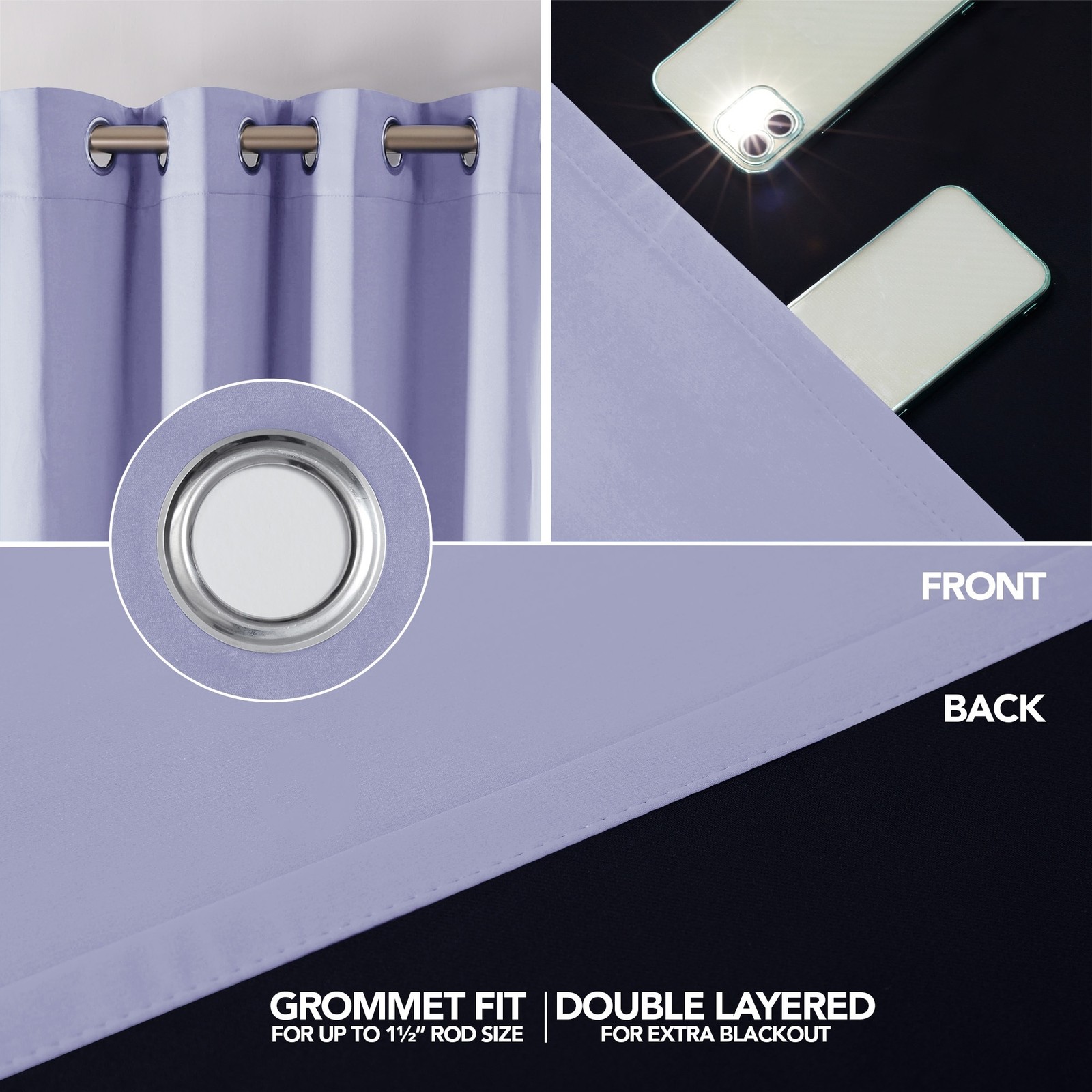 Deconovo 100% Blackout Curtains 2 Panel Set Thermal Room Darkening Grommet Black