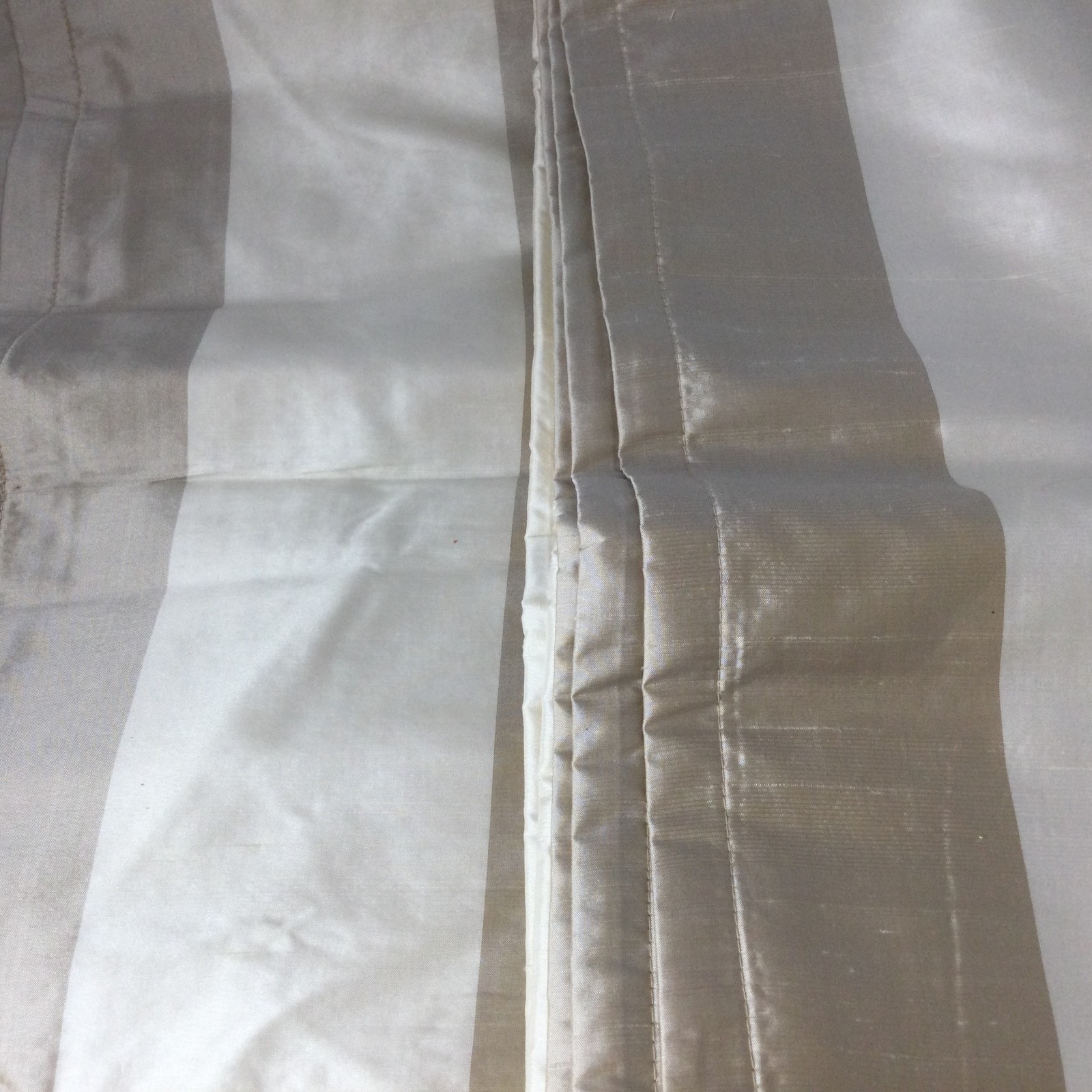 100% Silk 2 Window Curtains Drapes 94″ x 42″ Each Beige Cream Stripes READ