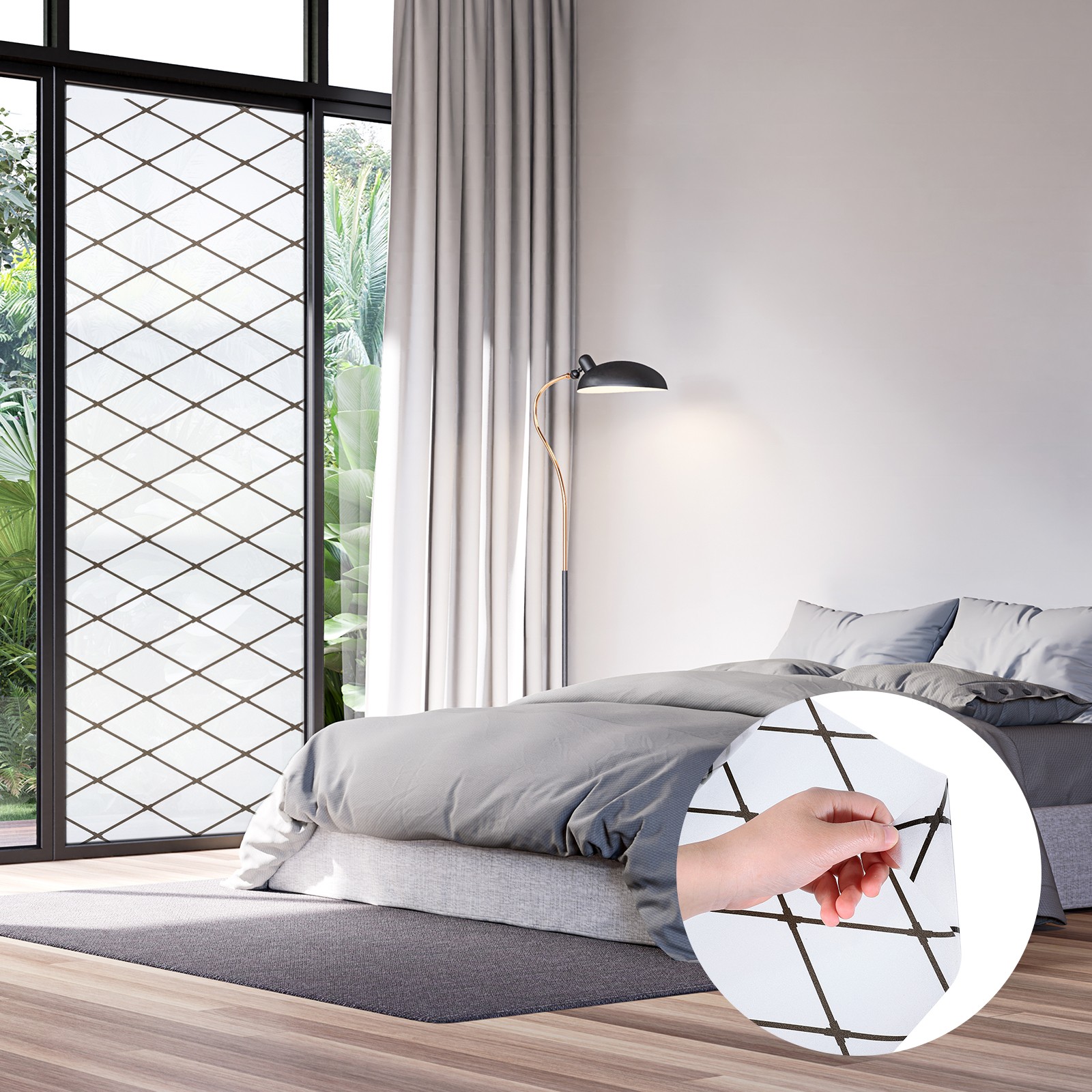 Window Privacy Film, 2000x600mm Non-Adhesive Window Decals, Black and White