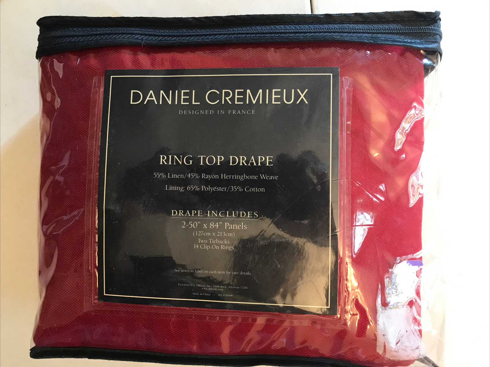 Daniel Cremieux Ring Top Drape 2 Tieback 14 Clip Rings NIP Solid Red 2 50″x84″