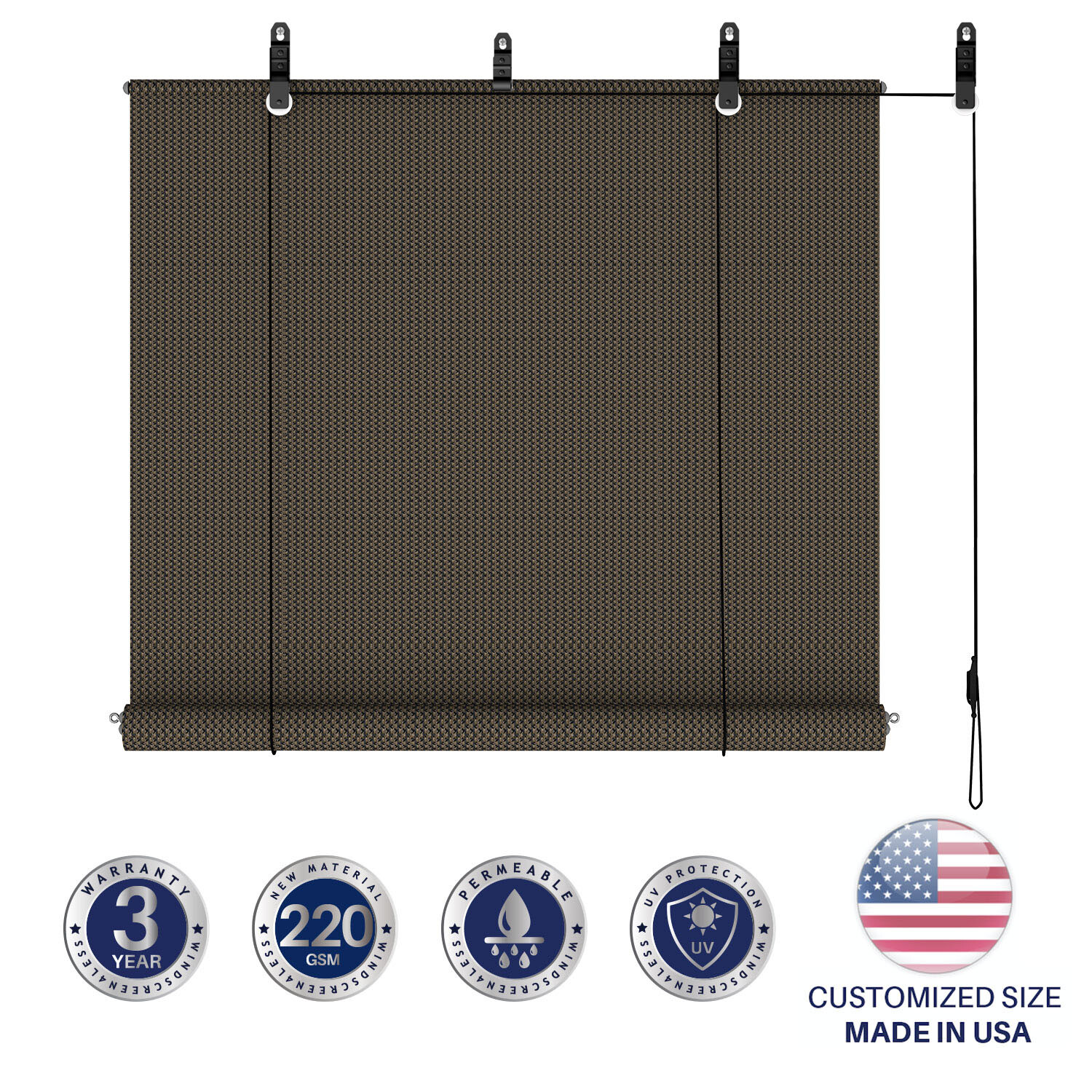 Roller Shade Roll up Shade UV Blind for Deck Porch Pergola Balcony Outdoor 7-8ft