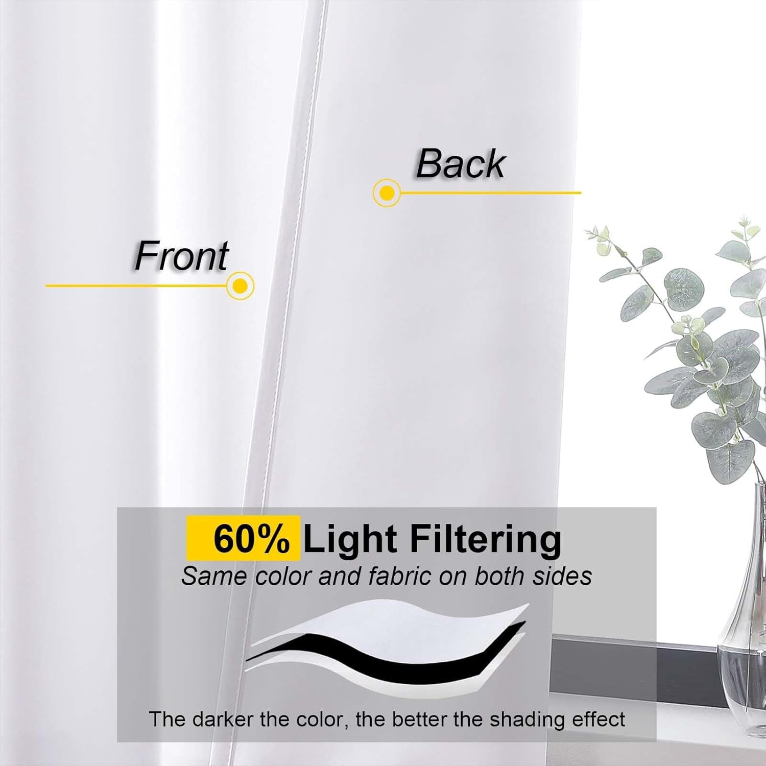 White Kitchen Curtains 36 Inch 2 Panel Light Filtering Rod Pocket Set