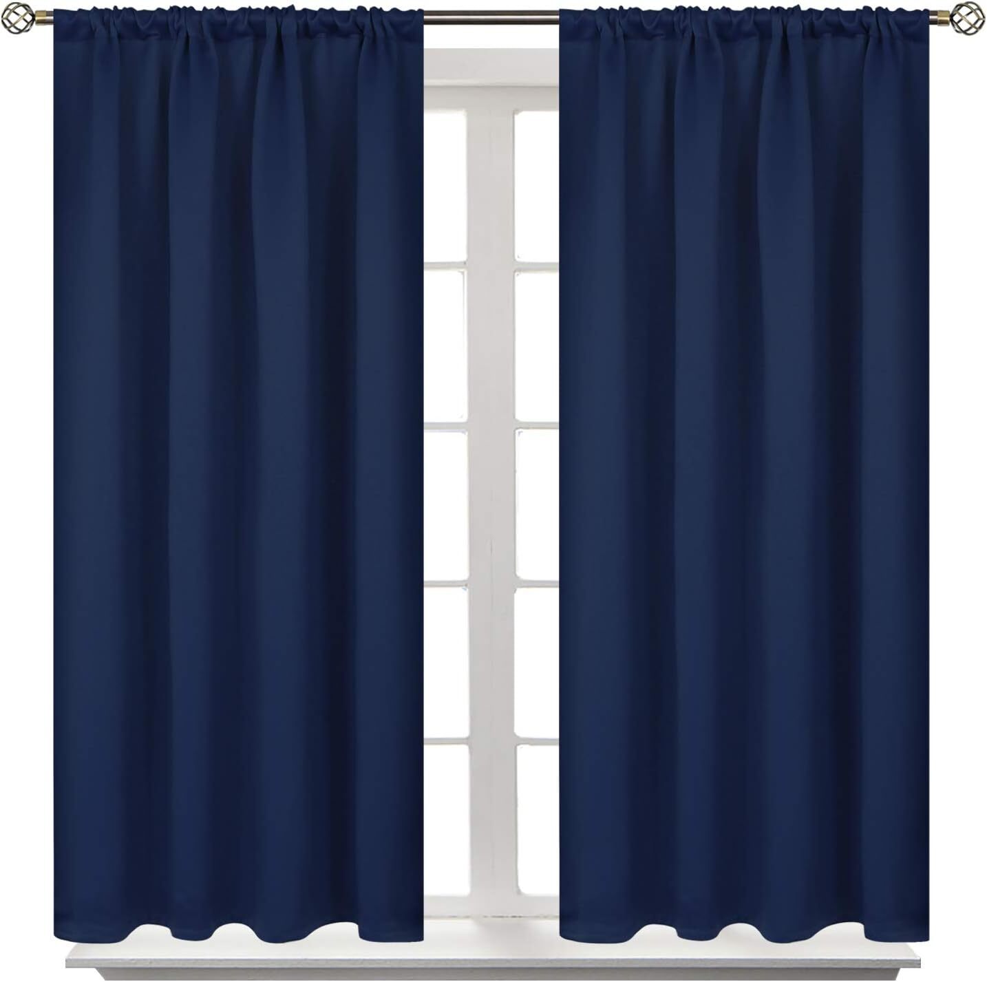 Short Blackout Curtains for Bedroom – Room Darkening 42W x 45L Navy Blue