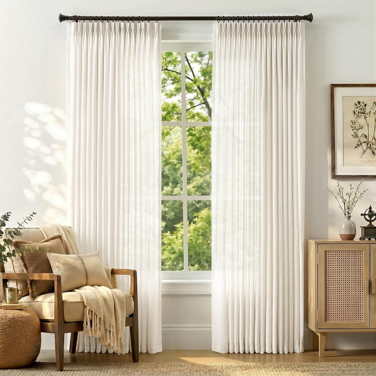 jinchan Natural White Pinch Pleated Curtains 84 Inches Long for Living Room Line