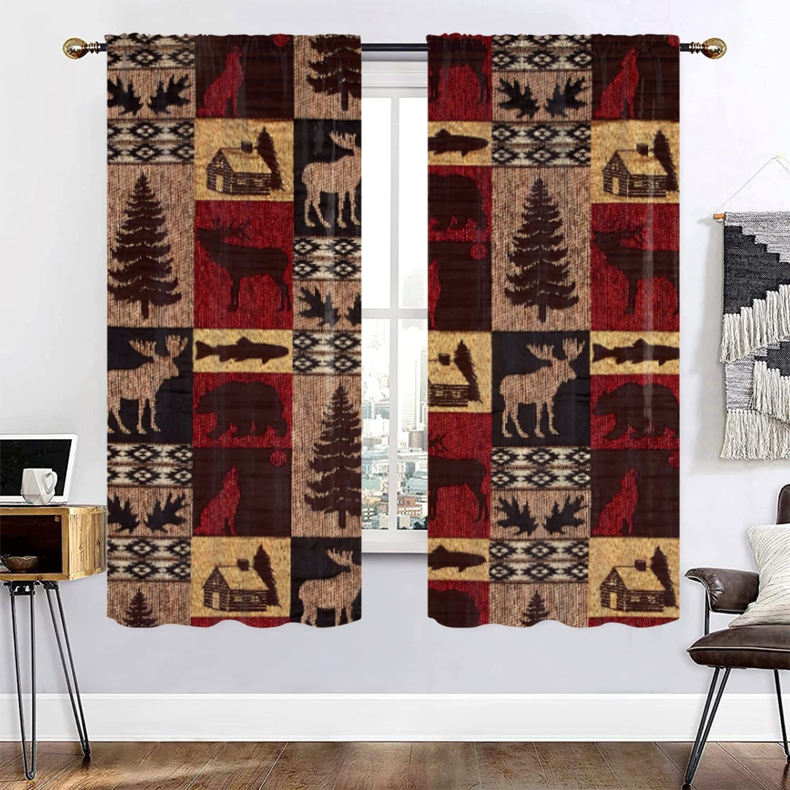 Rustic Cabin Curtains for Bedroom,Vintage Farmhouse Theme Curtains Moose Bear…