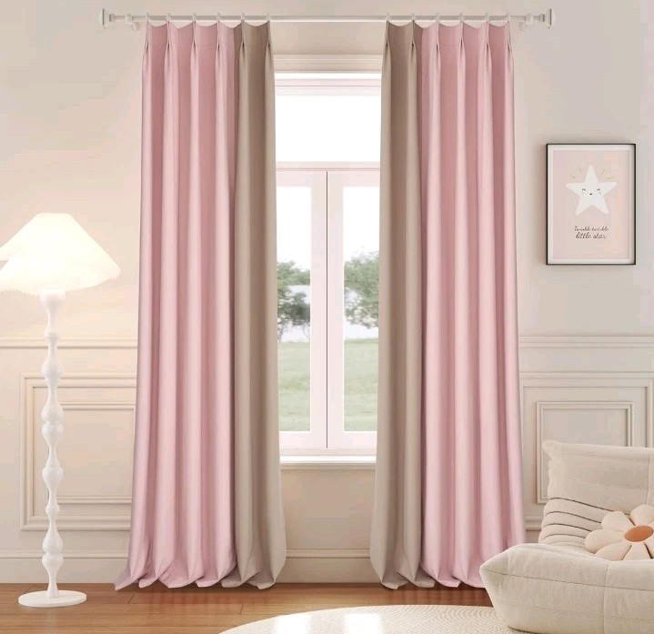 Taupe and Baby Pink Memory Shaped Pinch Pleat Curtains 108 Inch Length, Room…