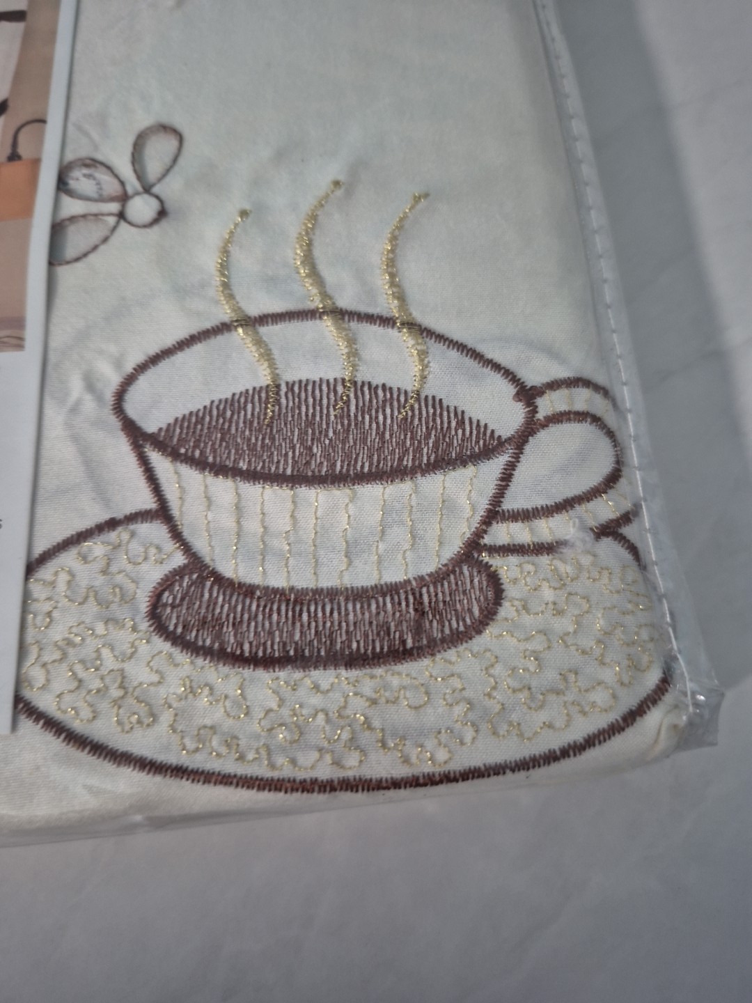 CUPPA JOE/Embellished Cottage Curtains Set: Tiers & Swag,Brown Accents/Coffee