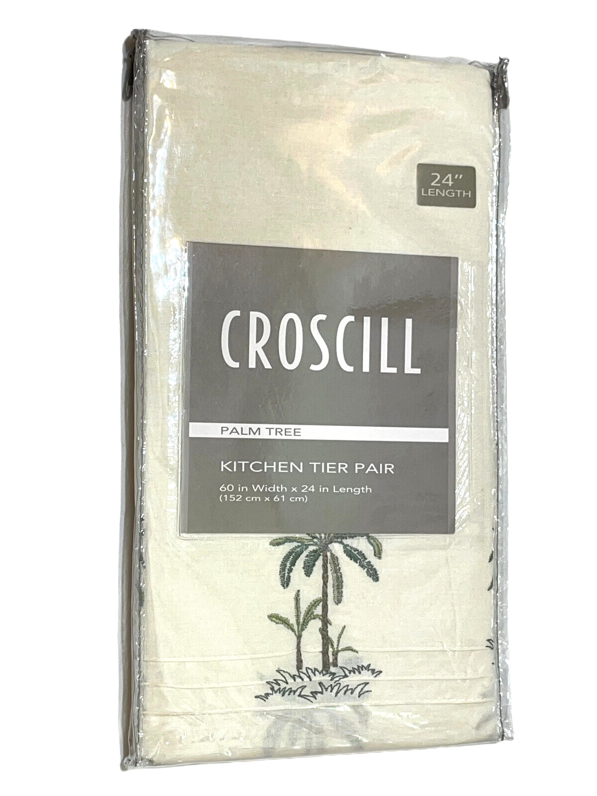 Croscill Palm Tree Kitchen Tier Pair 60″x24″ Linen Embroidered British Colonial