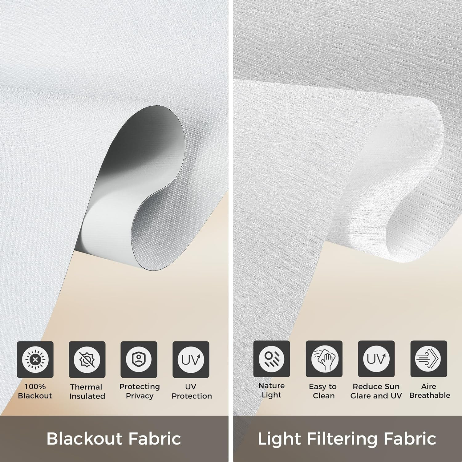 Cordless Dual Roller Shades, Blackout & Light Filtering, 24″ W X 72″ H