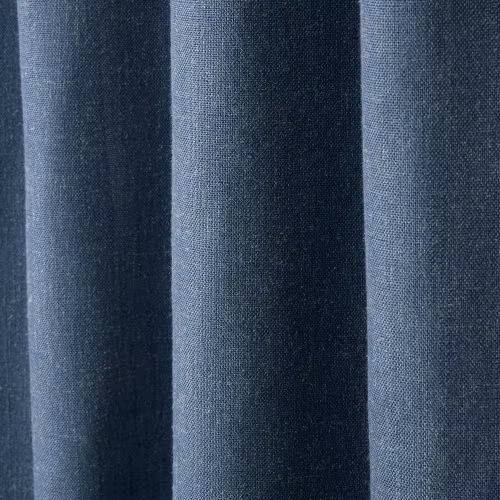 Arlo Solid Linen Texture 50 In. W X 96 In. L Polyester Blackout Navy Blue Curtai