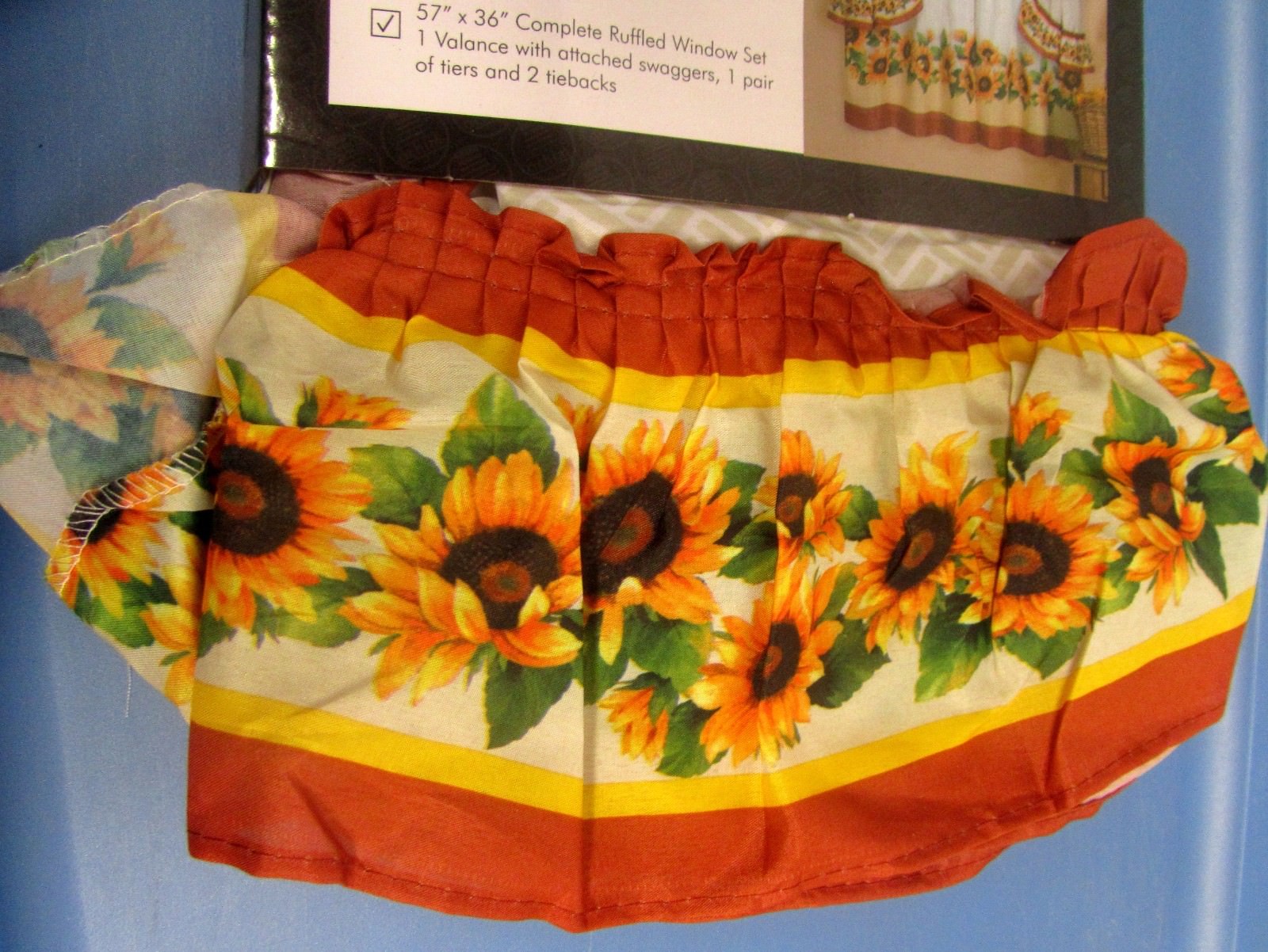 3 Pc Curtains Cottage Set: 2 Tiers & Swag (57″ x 30″) SUSAN SUNFLOWERS by Achim