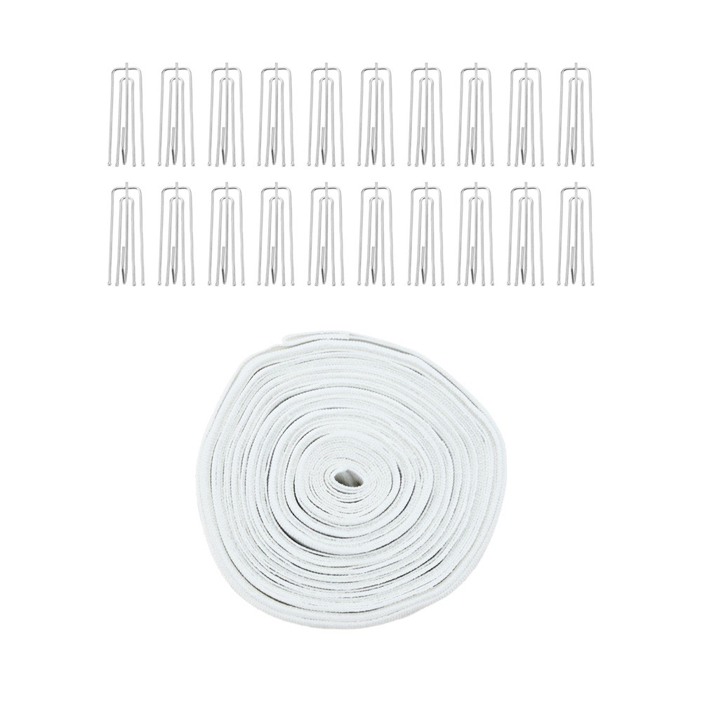 Polyster Curtain Tape and 20pcs Mounting Pleat Hooks Stainless Steel Home Decor