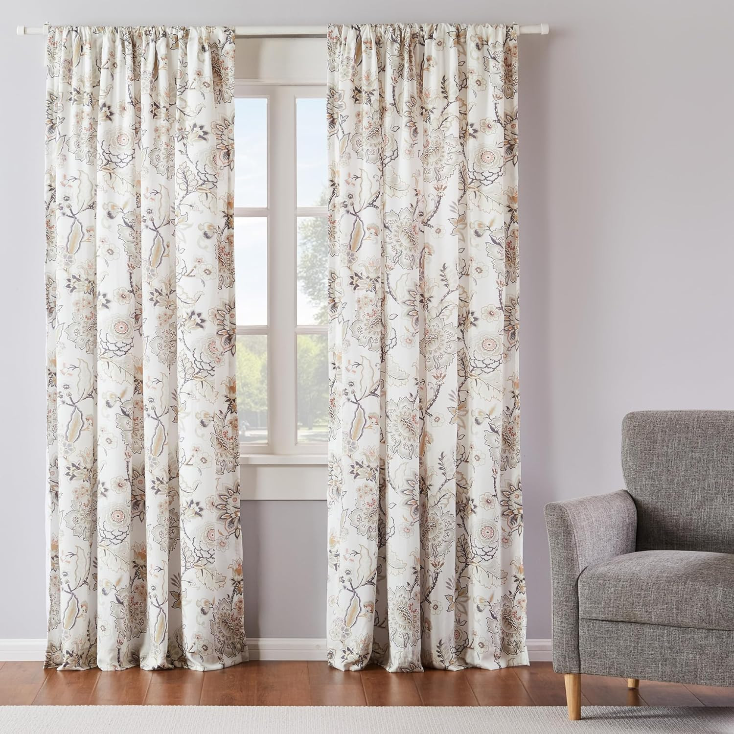 Ophelia Floral Drape Curtain Set of 2 – Taupe Grey Cream Blush 55x84In.