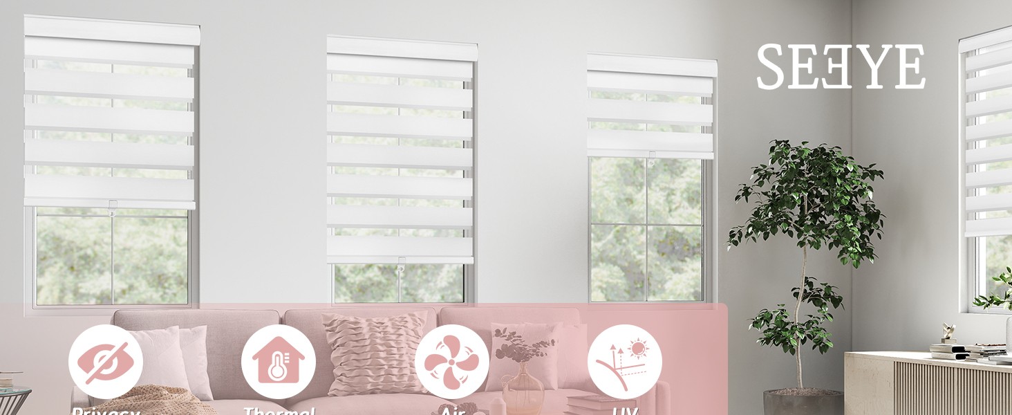 Cordless Zebra Blinds for Windows, 60% Shading Zebra Shades, Free-Stop French