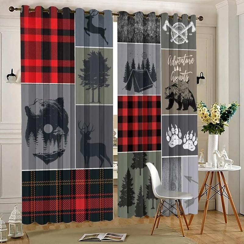 Rustic Bear Deer Blackout Curtain 2 Panels Soft Polyester Room Darkening Grommet