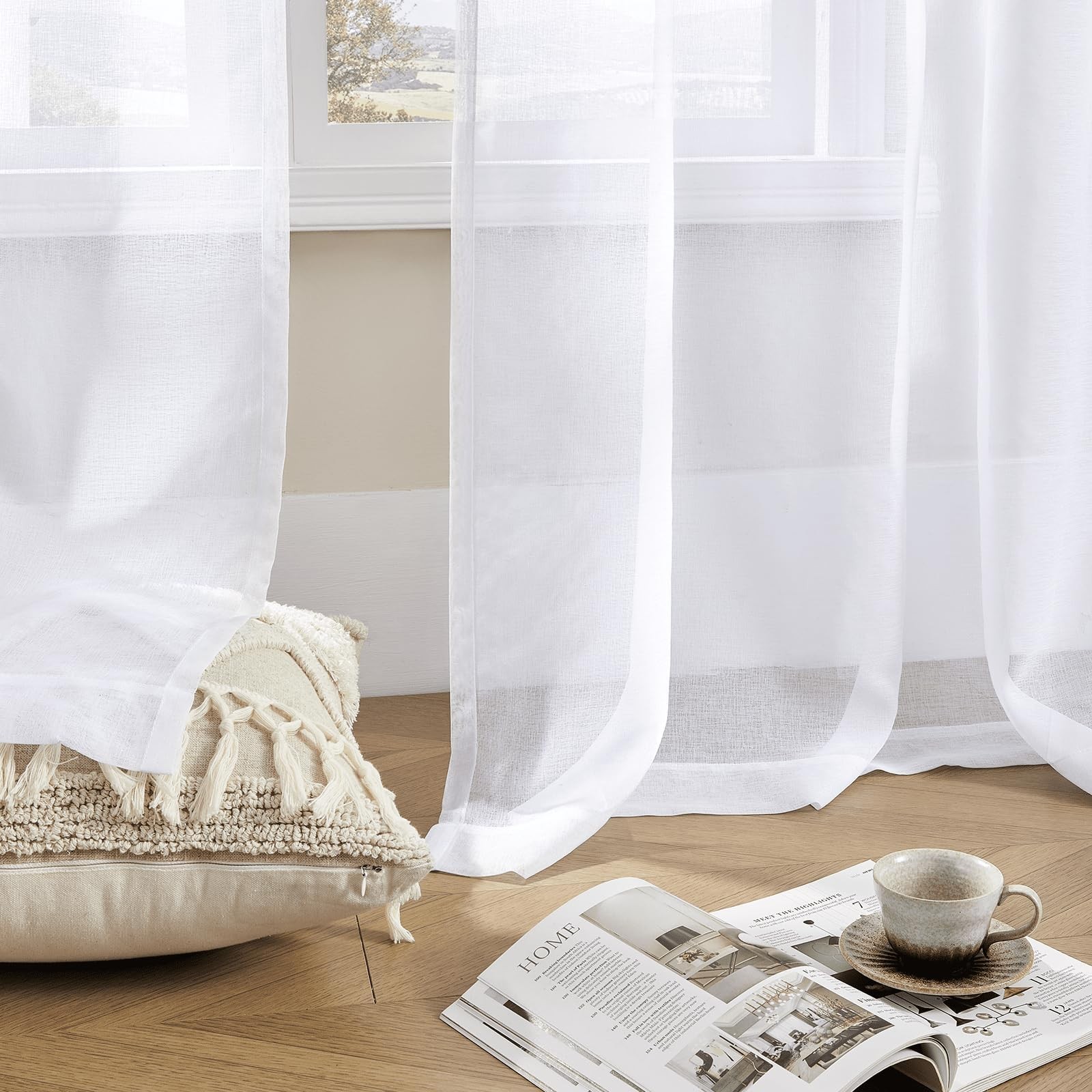 MYSTIC-HOME Sheer Curtains White 45 Inch 52″W x 45″L (Pack of 2),