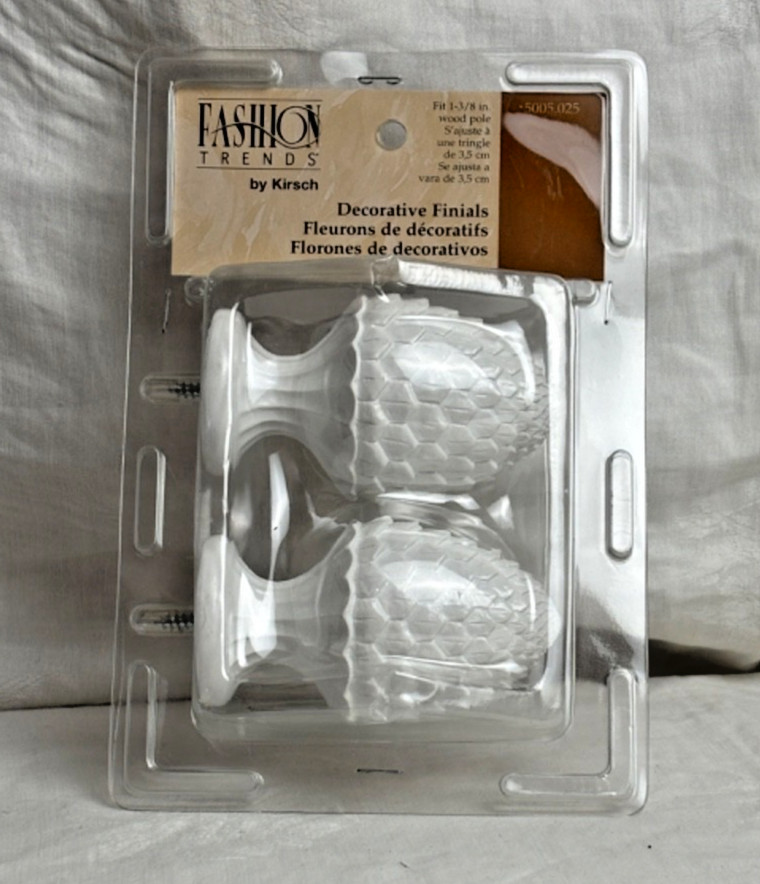 Kirsch Curtain Rod Finials Set White Decorative Pinecone Style Fits 1 3/8” Pole
