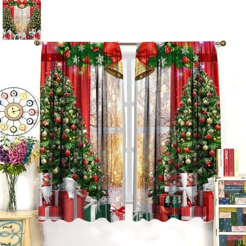 Christmas Window Curtains, Christmas Tree 20″W x 45″L (Pack of 2) Christmas-14