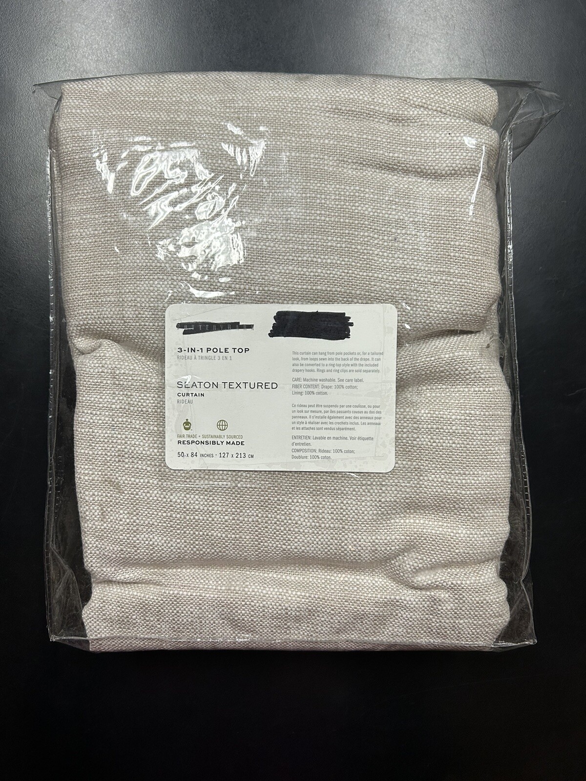 Pottery Barn Seaton Textured Cotton Curtain Panel Oatmeal Beige 84×50 Cotton