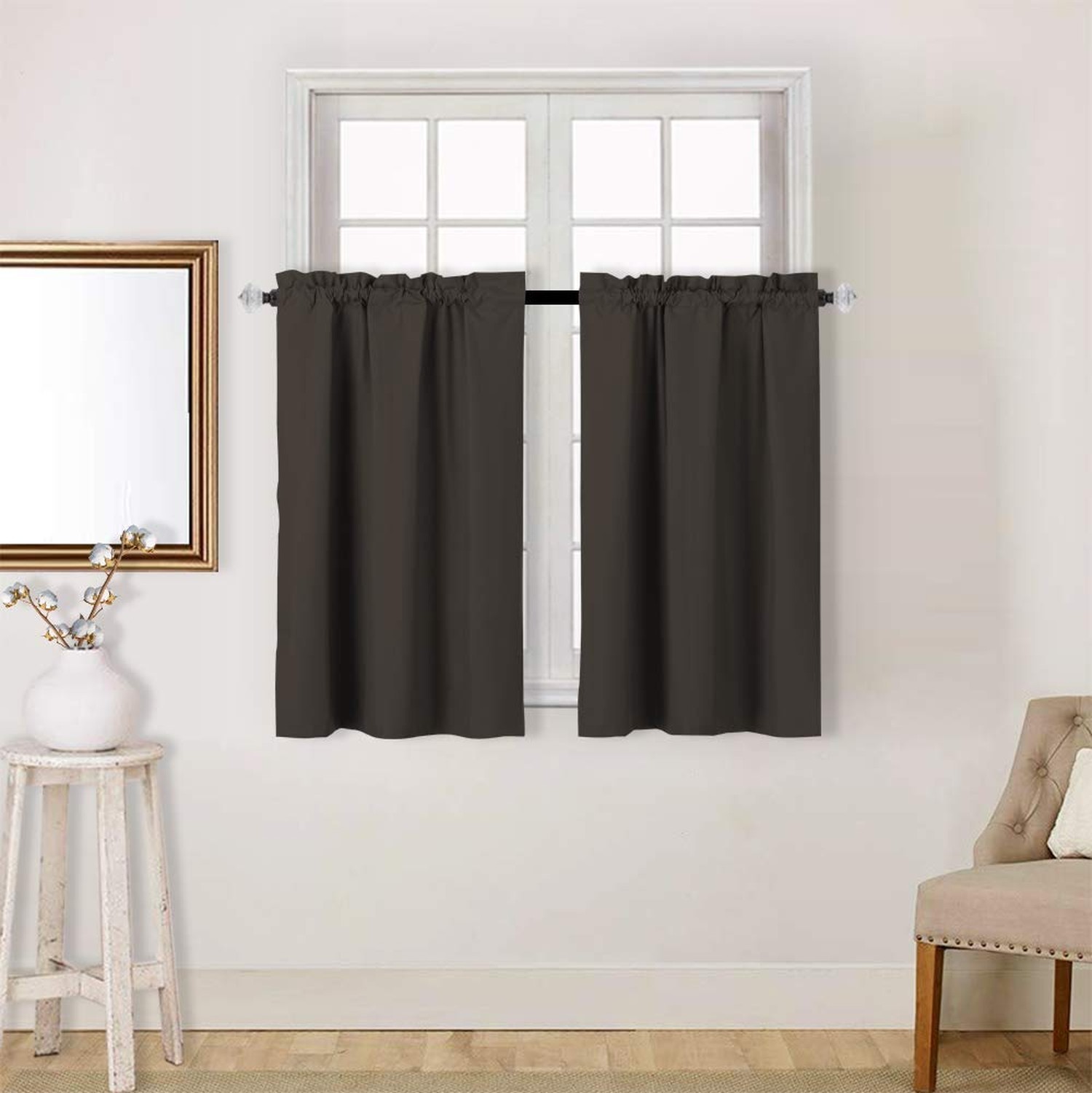 Easy Home 2 Panels Blackout Tier Curtain with Rod Pocket for Kitchen, Bathroo…