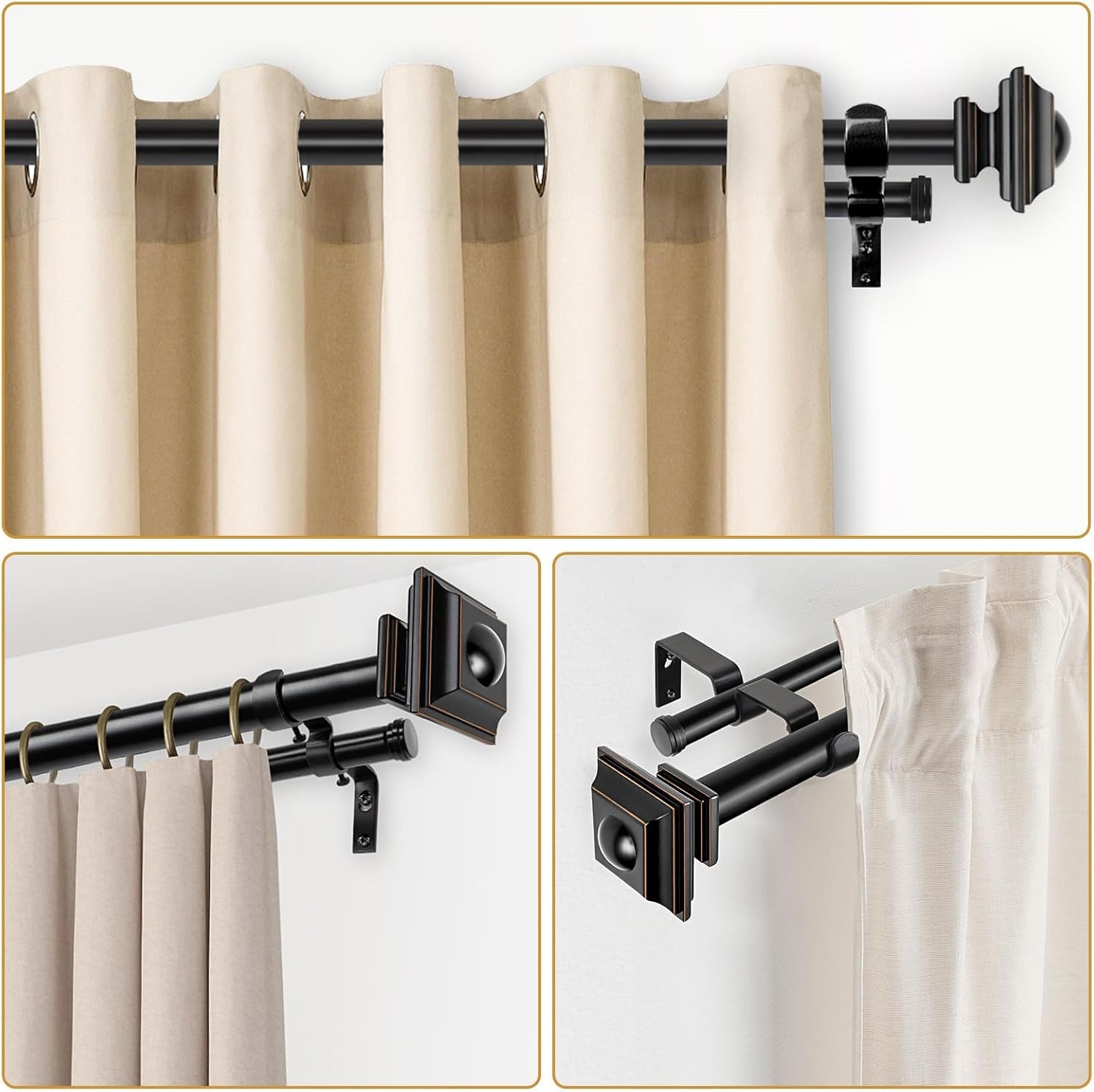 1-inch double curtain rod,adjustable length range from 72 to 144 inches