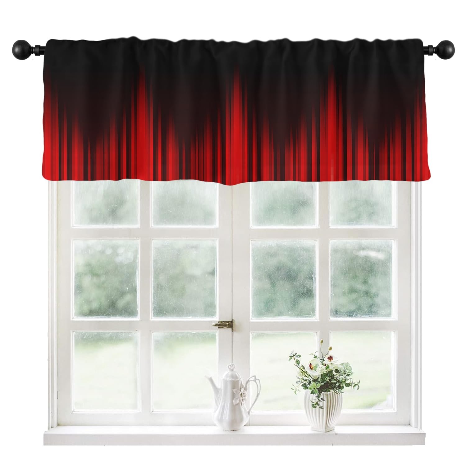 Red and Black Kitchen Valance Curtain 52 x 18 Inch Rod Pocket Ombre Gothic Go…
