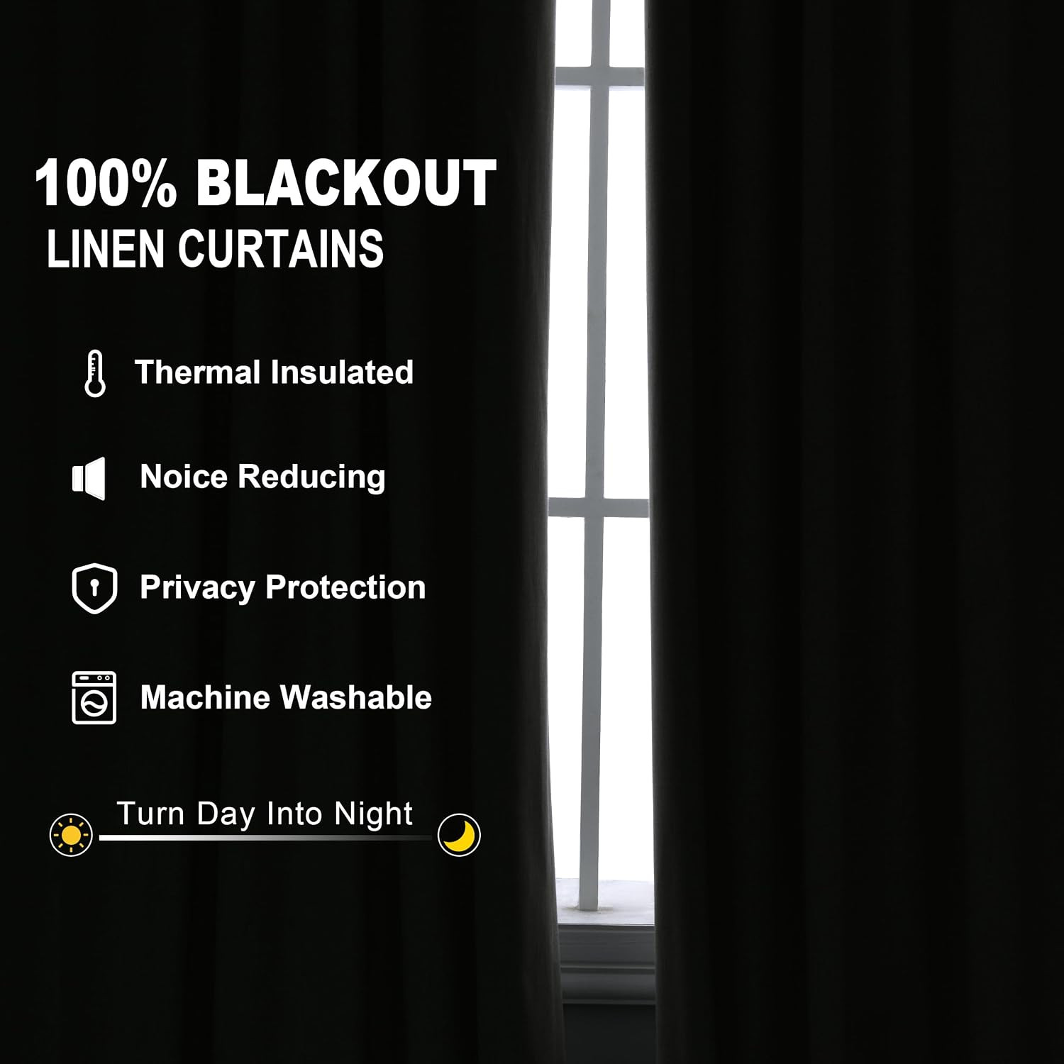 100% Blackout Extra Long Linen Curtains 120 Inches Long for Bedroom Black Out Cu