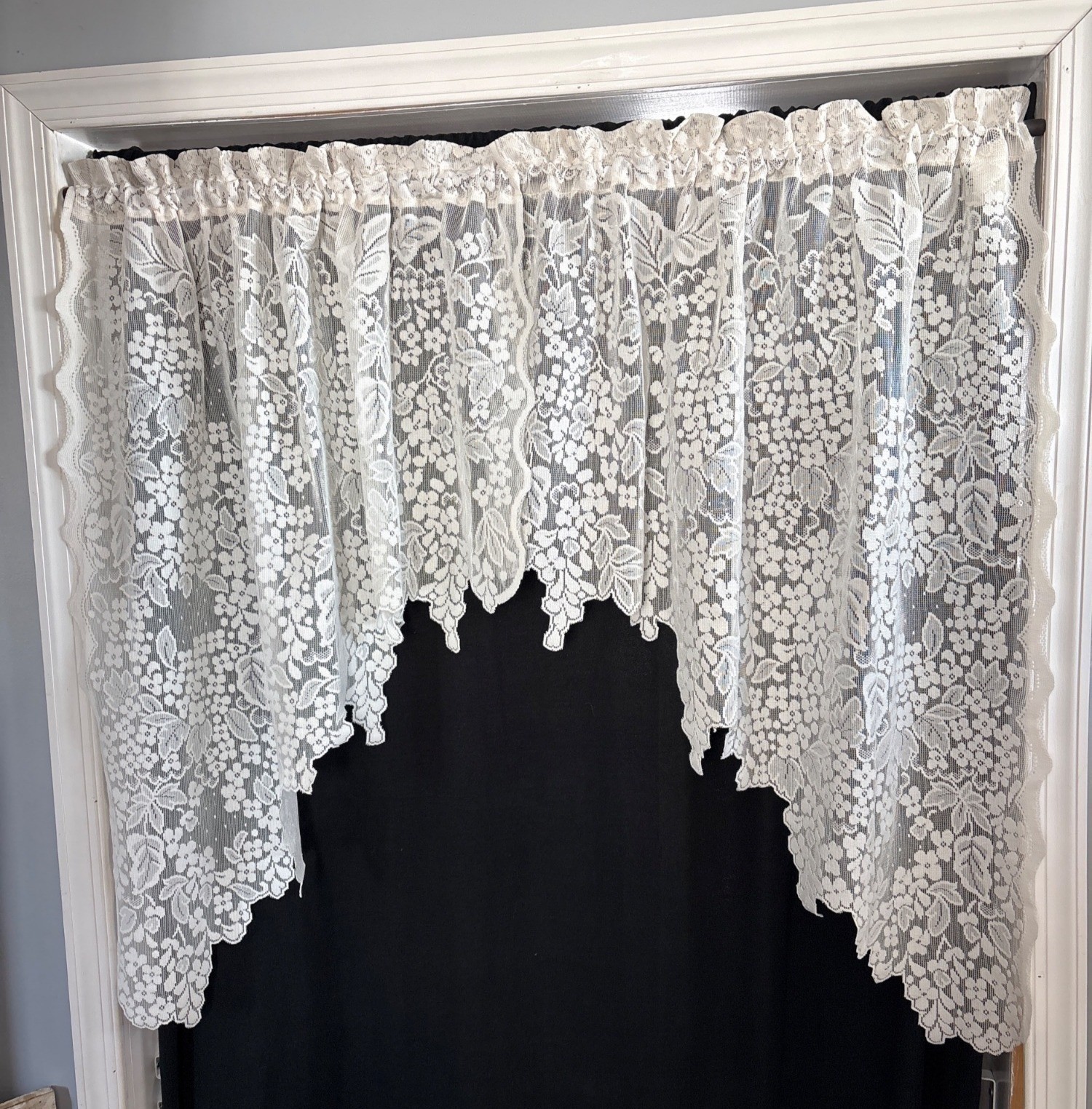 Sheer Floral Lace Cream Curtain Swag 72″W x 39″L Elegant Window Treatment